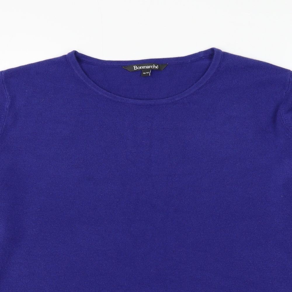 Bonmarché Womens Blue Round Neck Acrylic Pullover Jumper Size 16