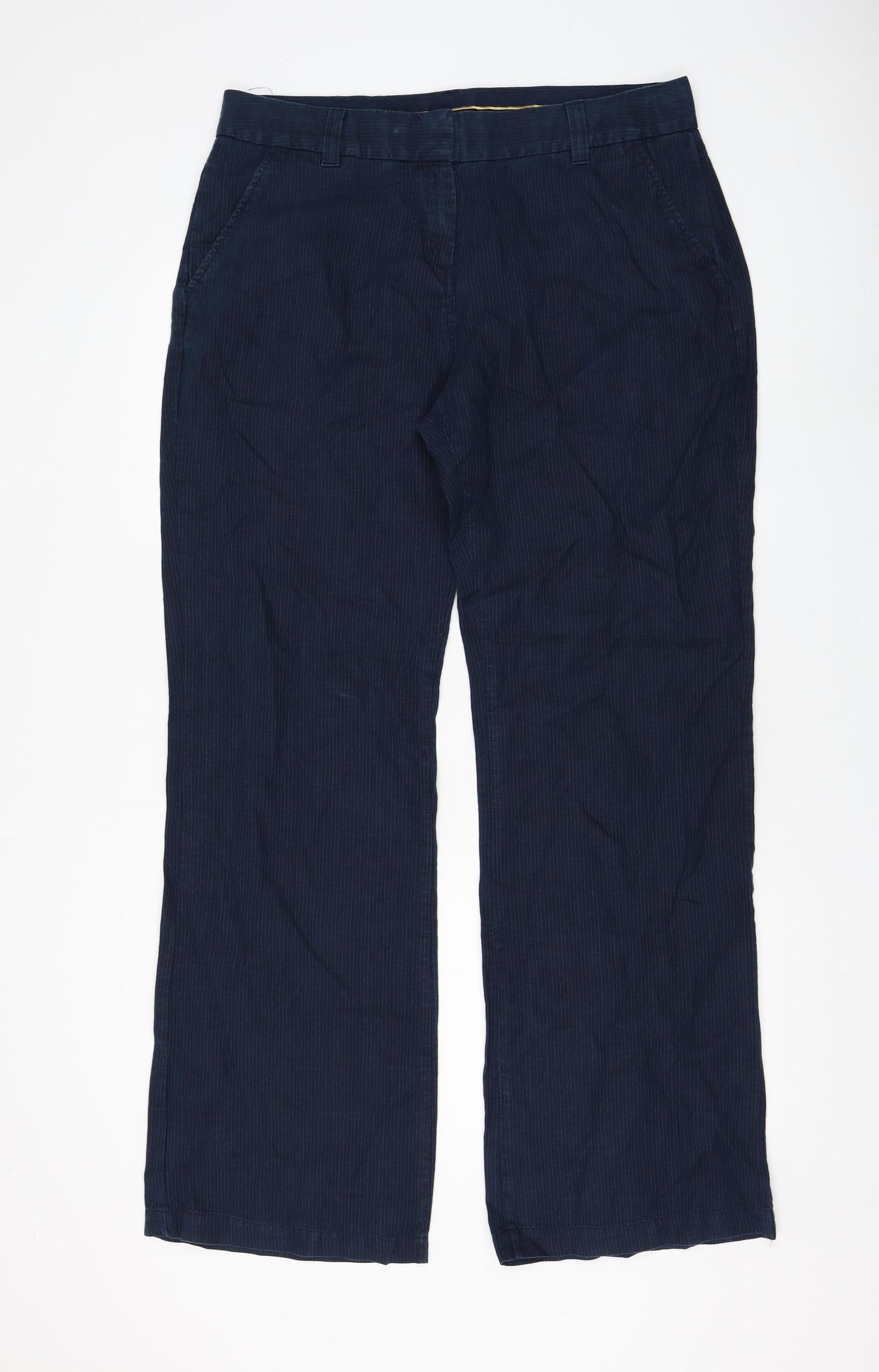 Marks and Spencer Womens Blue Linen Trousers Size 14 L32 in Regular Zip