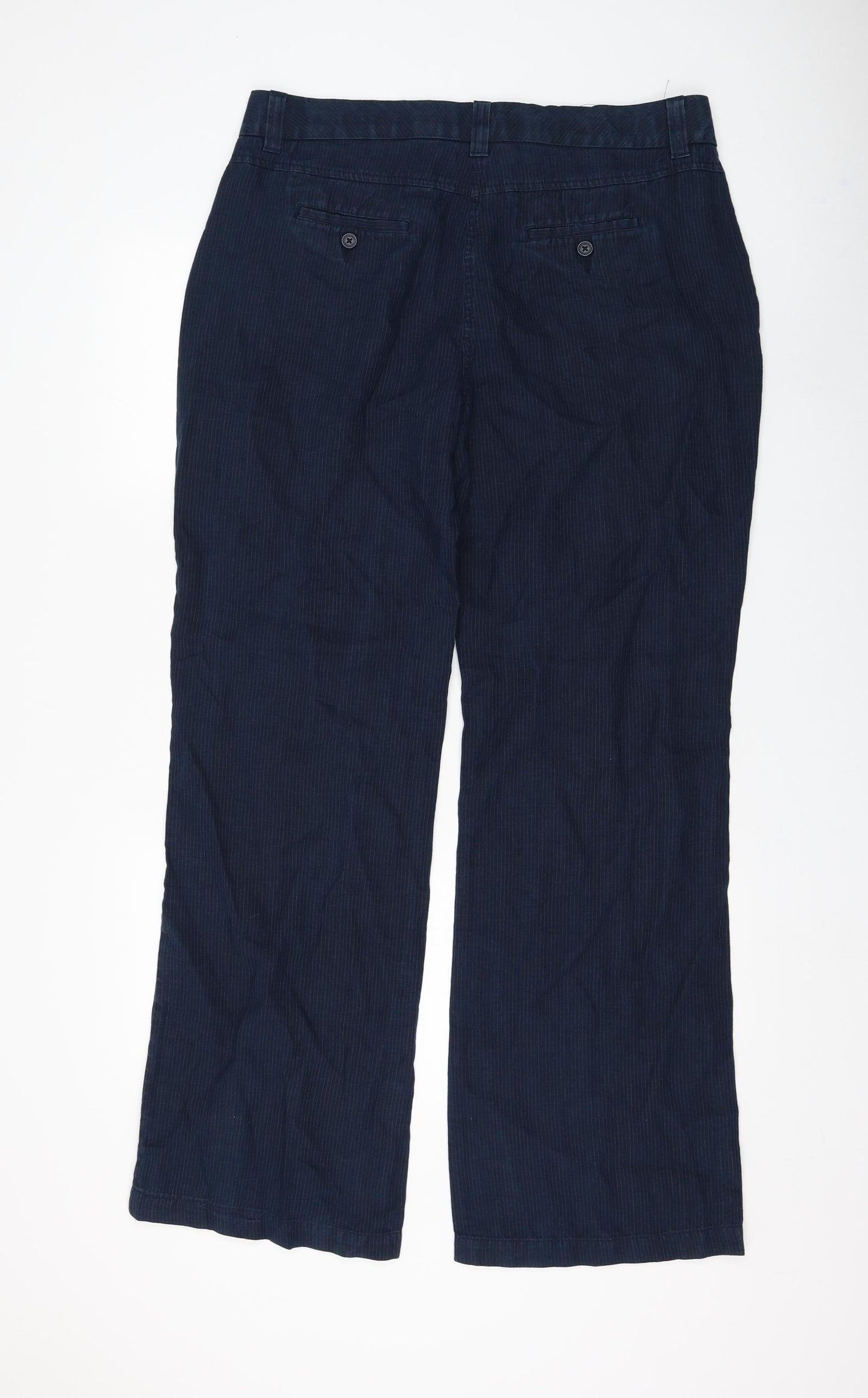 Marks and Spencer Womens Blue Linen Trousers Size 14 L32 in Regular Zip