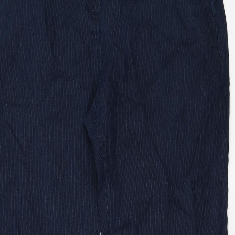 Marks and Spencer Womens Blue Linen Trousers Size 14 L32 in Regular Zip
