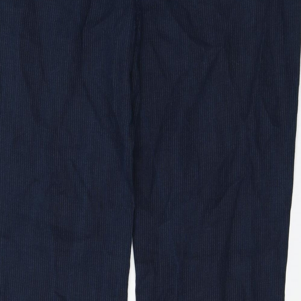 Marks and Spencer Womens Blue Linen Trousers Size 14 L32 in Regular Zip
