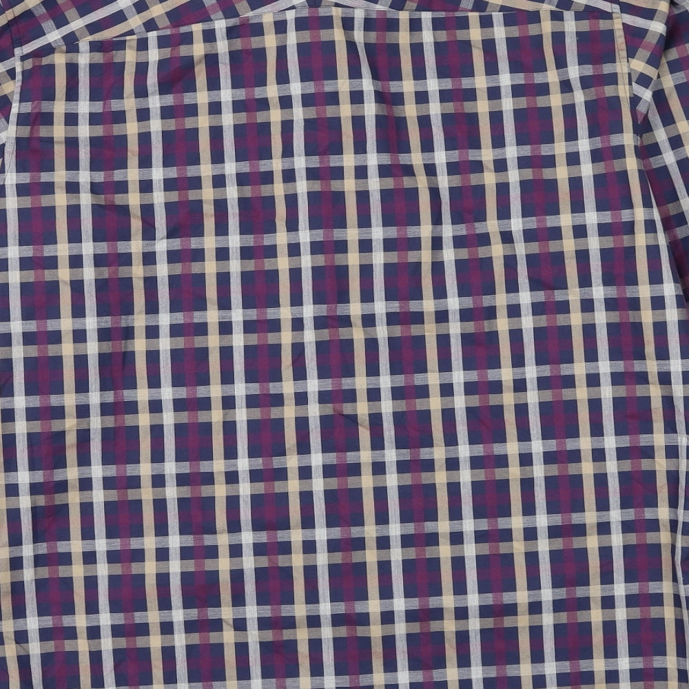 Blue Harbour Mens Purple Check Cotton Dress Shirt Size M Collared Button