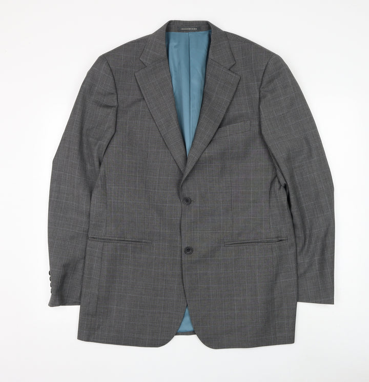 Greenwoods Mens Grey Check Wool Jacket Suit Jacket Size 40