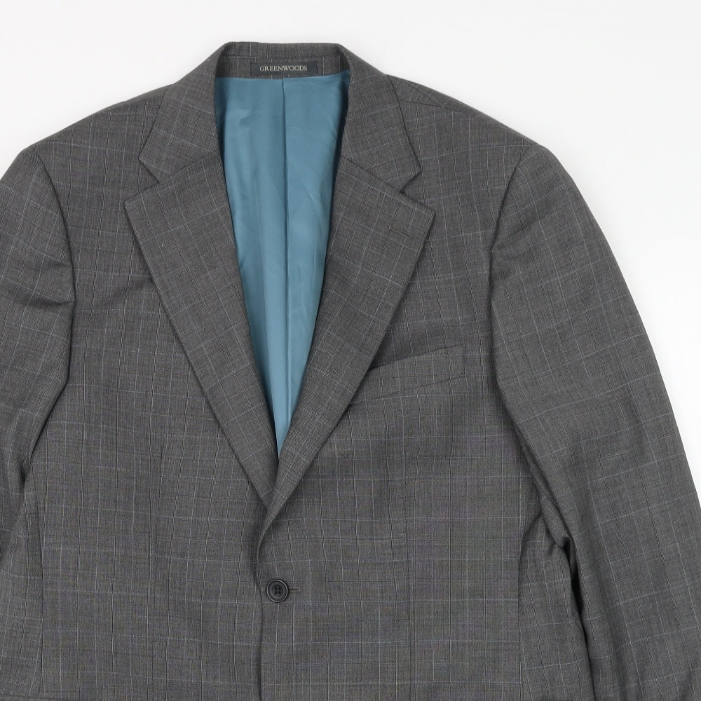 Greenwoods Mens Grey Check Wool Jacket Suit Jacket Size 40