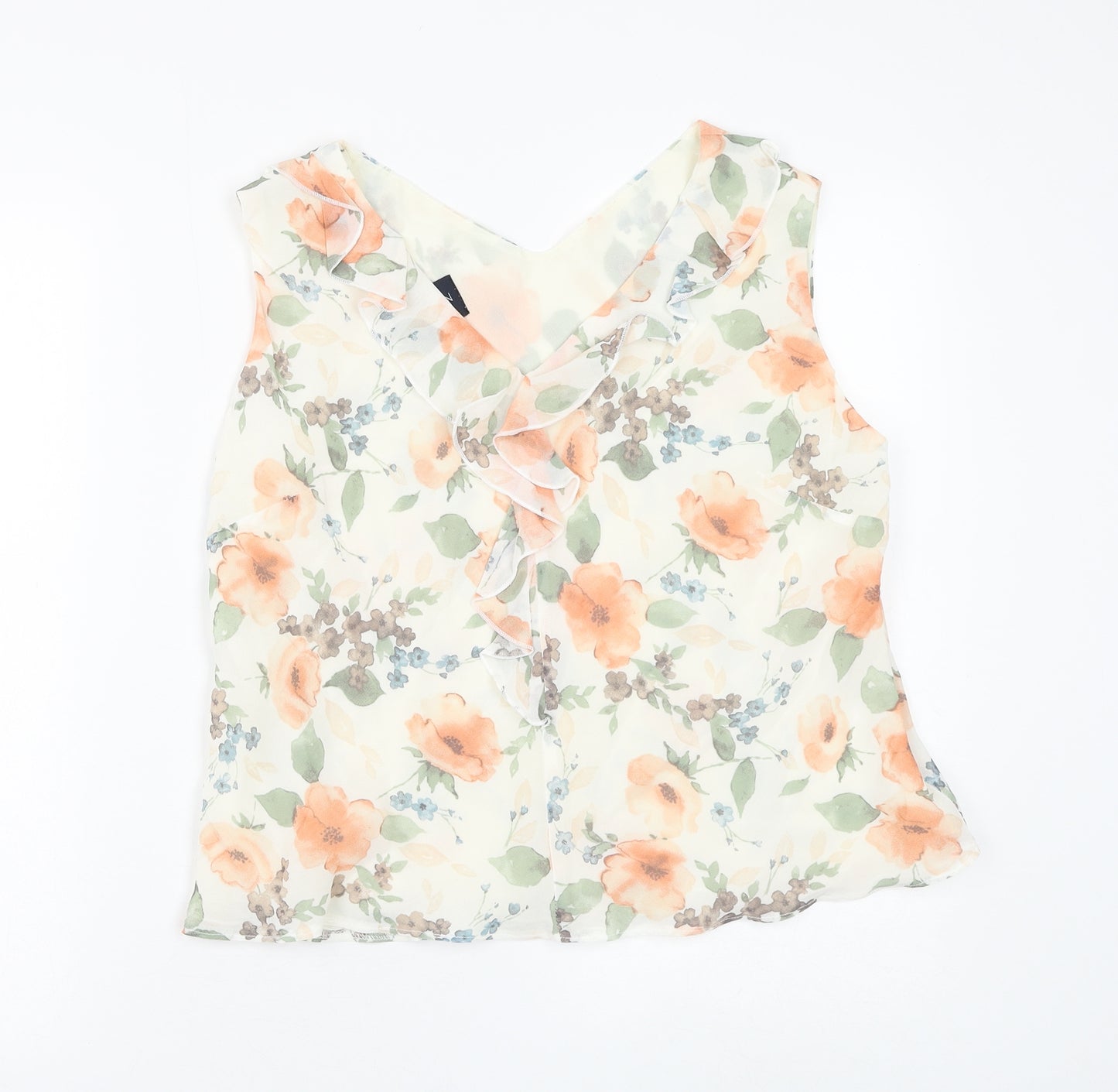 Alexon Womens White Floral Polyester Basic Blouse Size M V-Neck