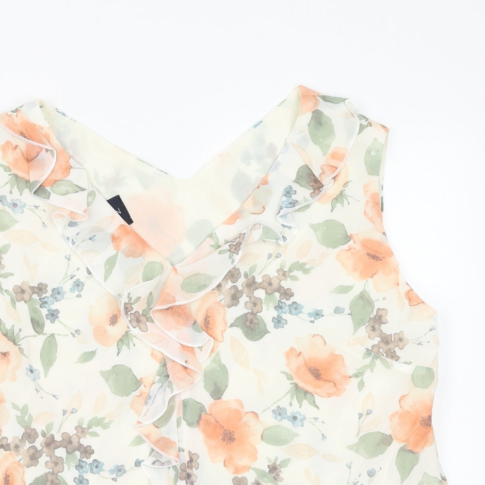 Alexon Womens White Floral Polyester Basic Blouse Size M V-Neck