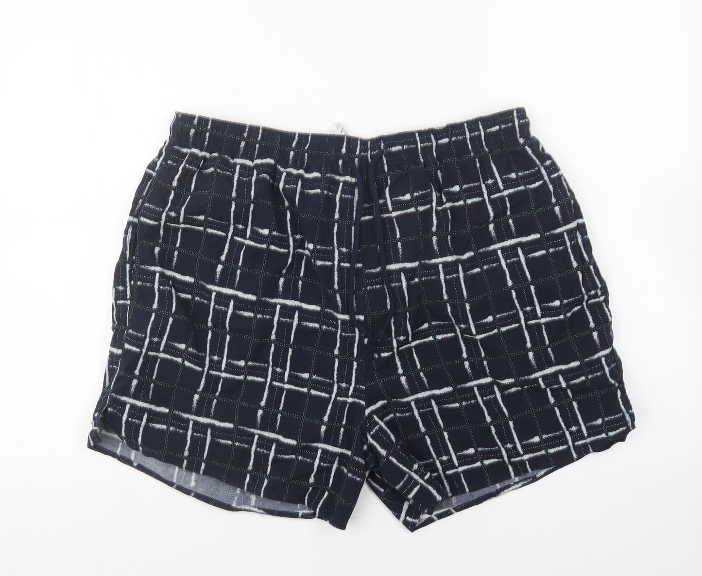 Dunnes Stores Mens Blue Geometric Nylon Sweat Shorts Size L L6 in Regular Drawstring - Swim Shorts