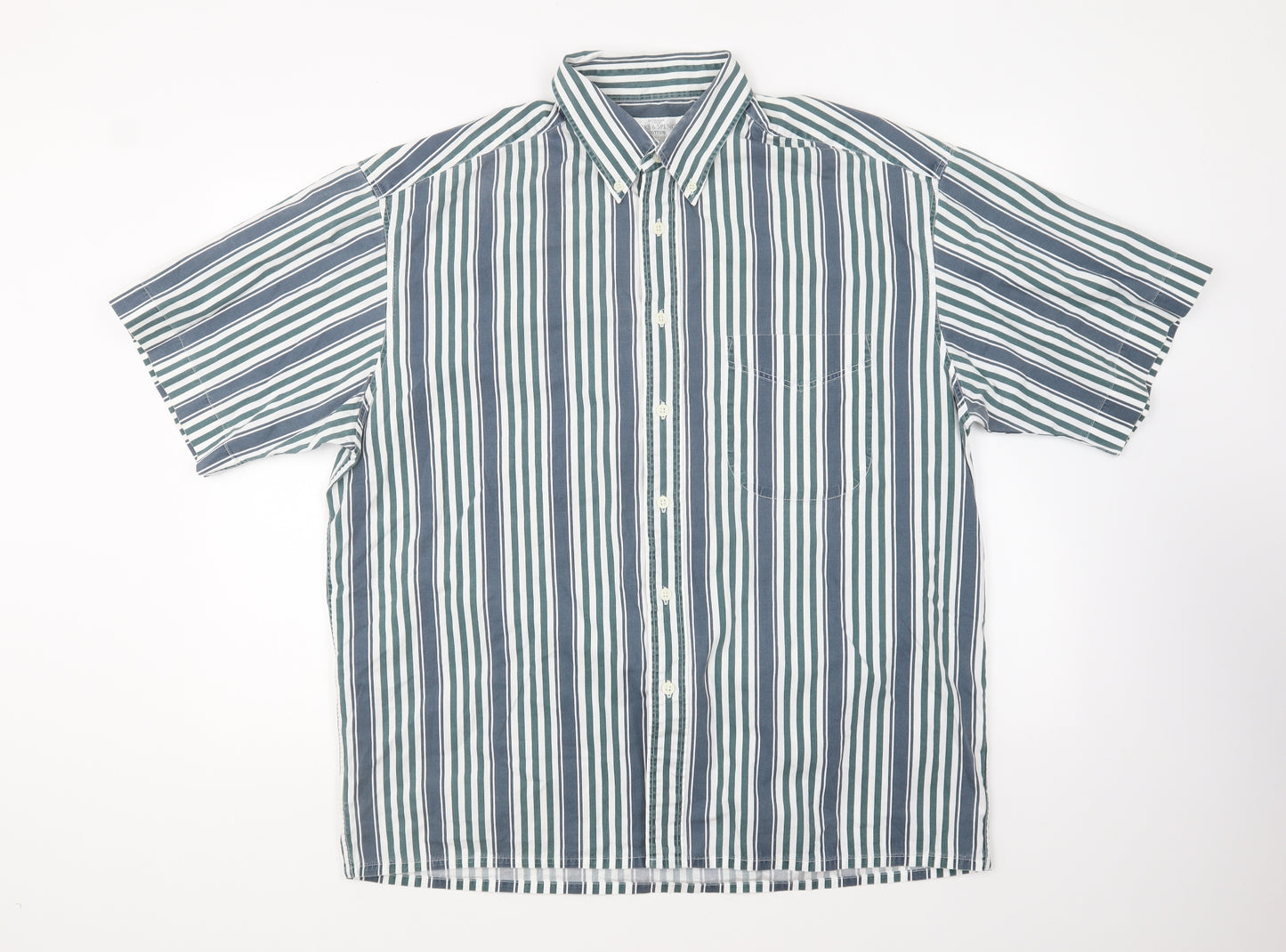 Marks and Spencer Mens Blue Striped Polyester Button-Up Size L Collared Button
