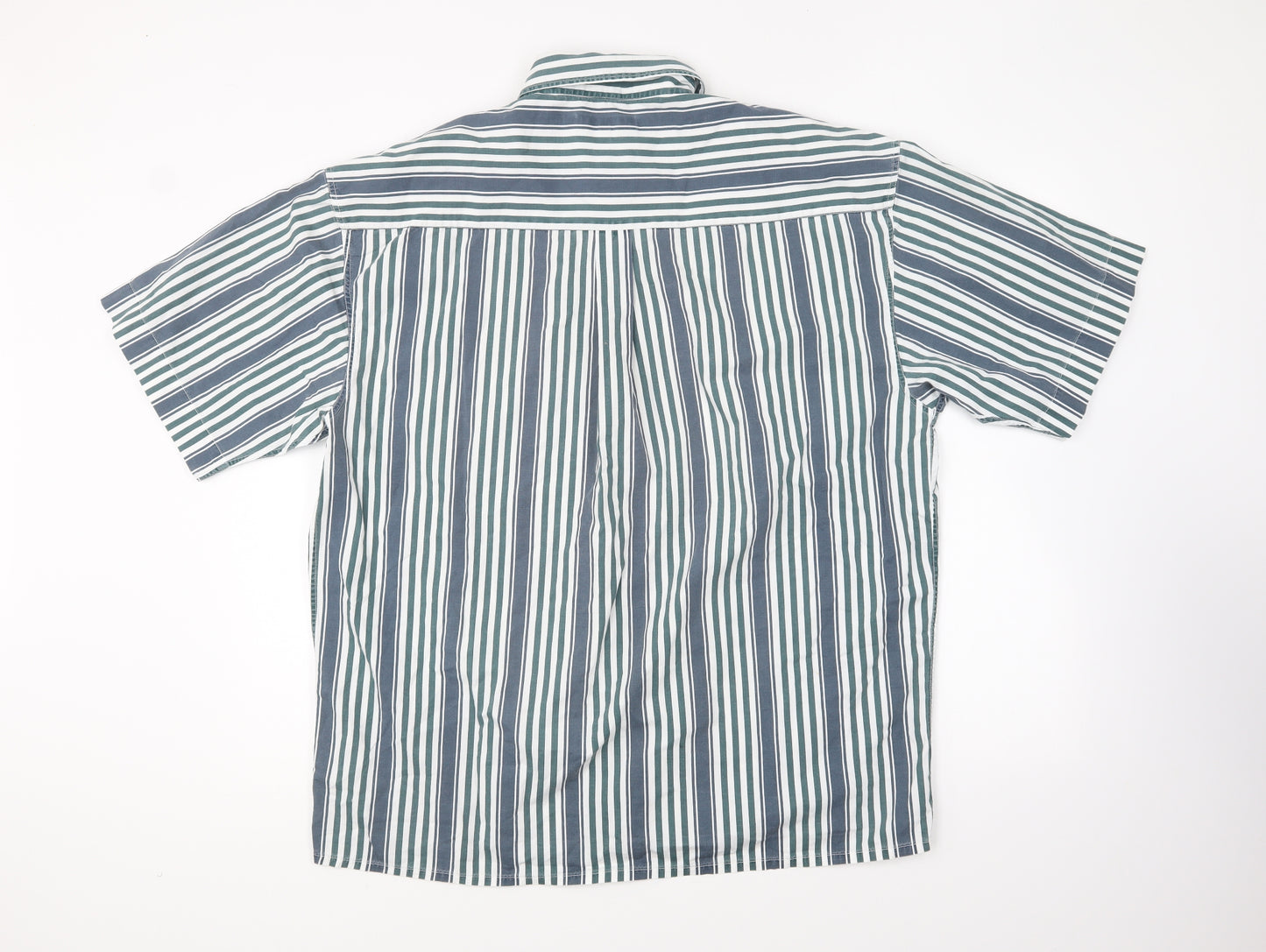 Marks and Spencer Mens Blue Striped Polyester Button-Up Size L Collared Button