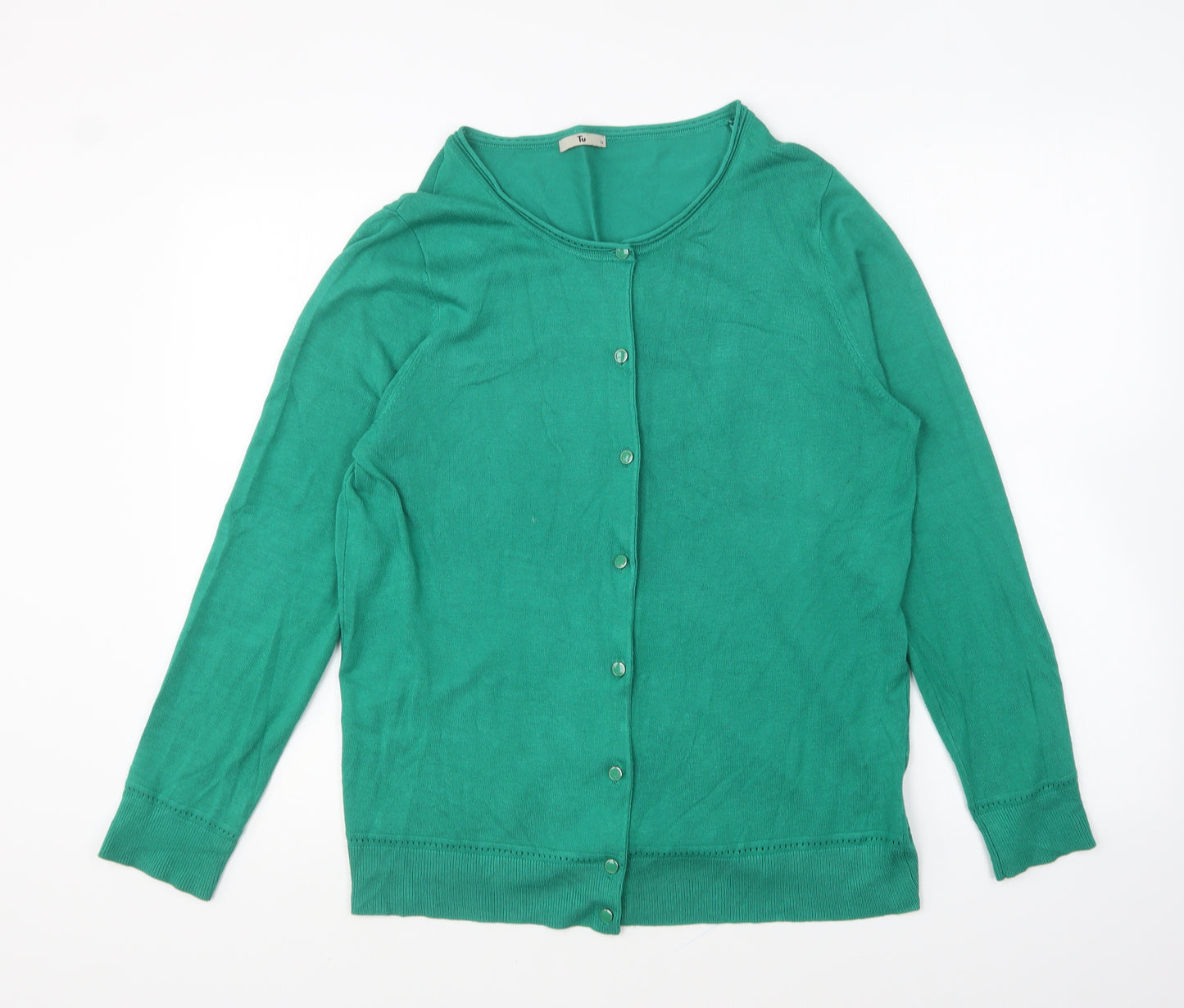TU Womens Green Round Neck Viscose Cardigan Jumper Size 16
