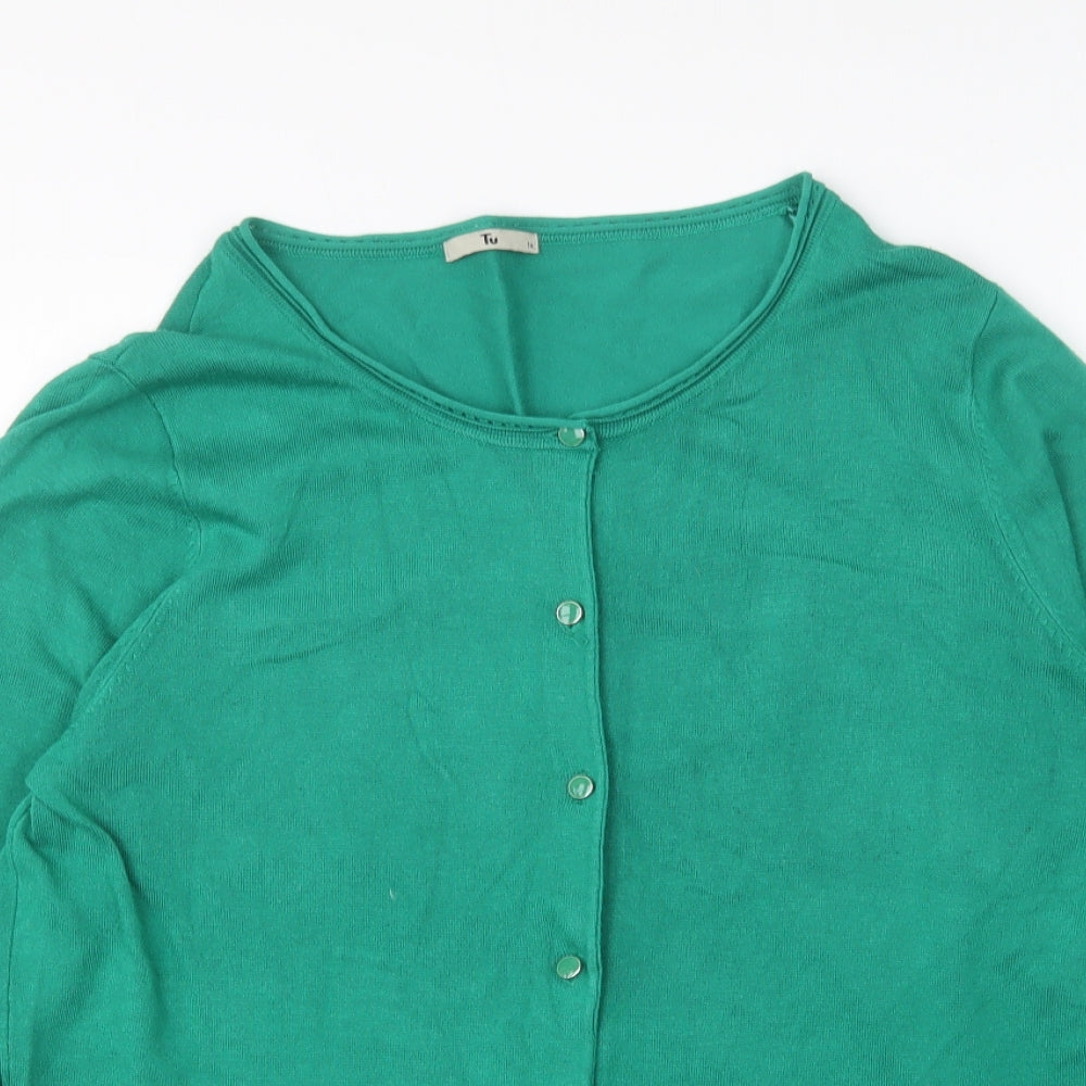TU Womens Green Round Neck Viscose Cardigan Jumper Size 16