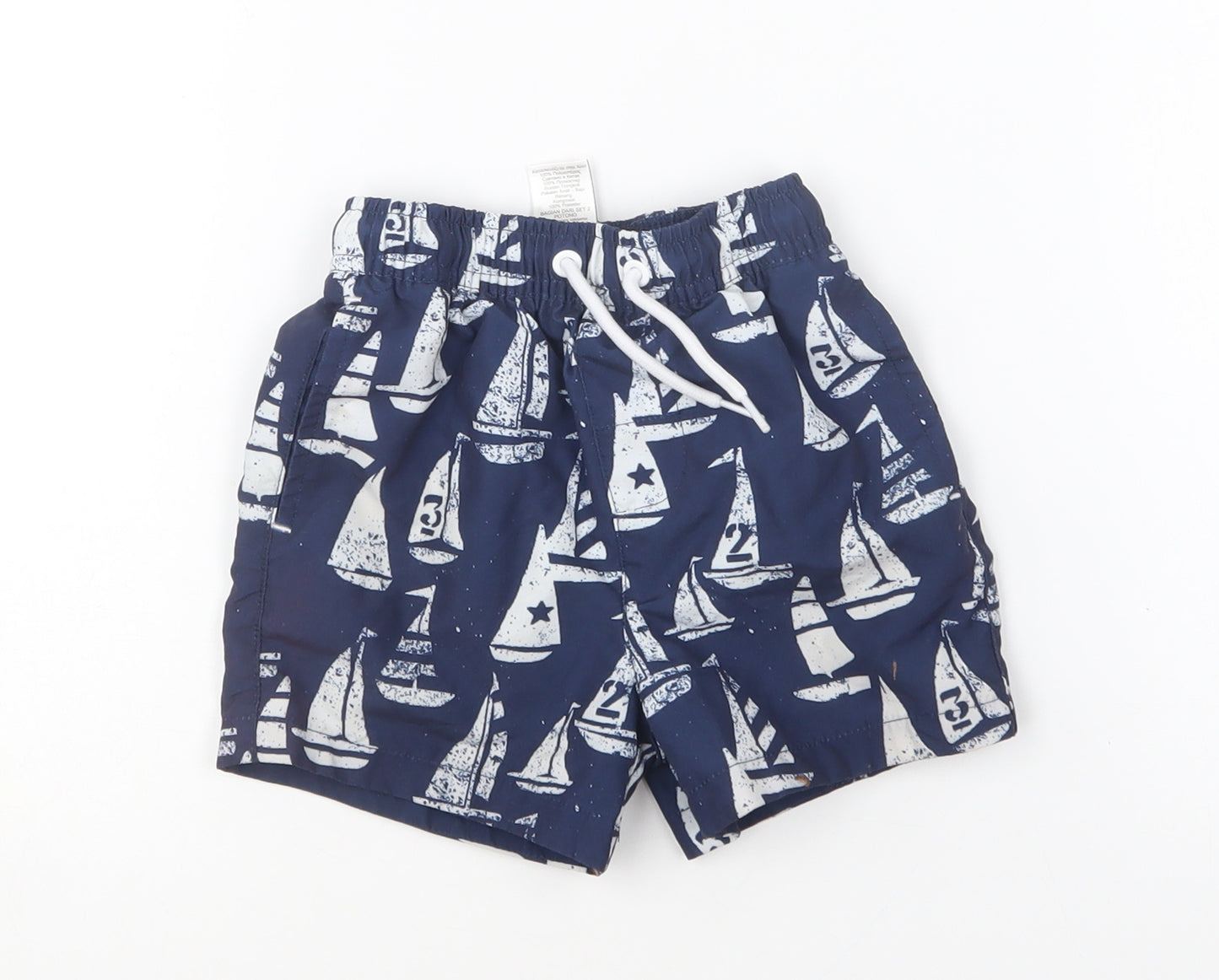 NEXT Boys Blue Geometric Polyester Cropped Trousers Size 18-24 Months Drawstring - Swim Shorts