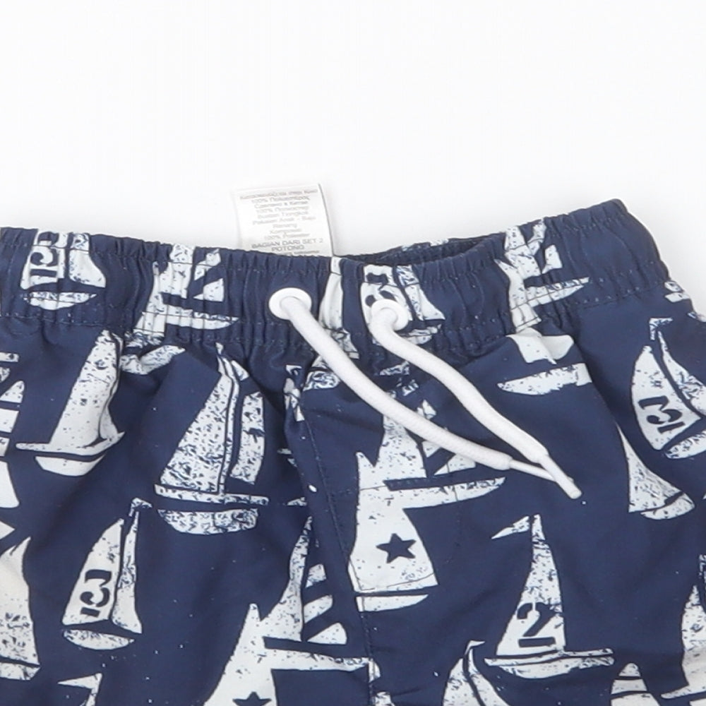 NEXT Boys Blue Geometric Polyester Cropped Trousers Size 18-24 Months Drawstring - Swim Shorts