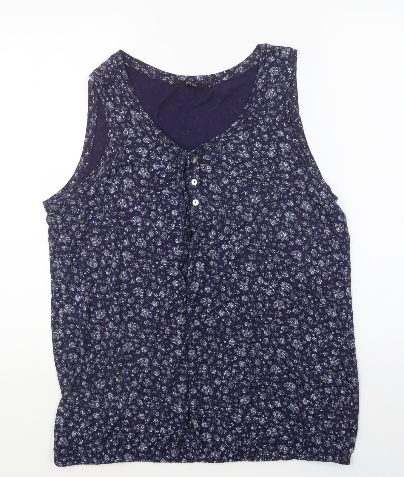Bonmarché Womens Blue Floral Viscose Basic Blouse Size 16 V-Neck