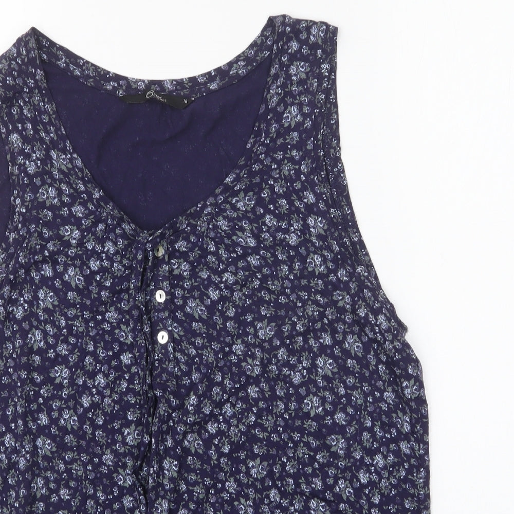 Bonmarché Womens Blue Floral Viscose Basic Blouse Size 16 V-Neck