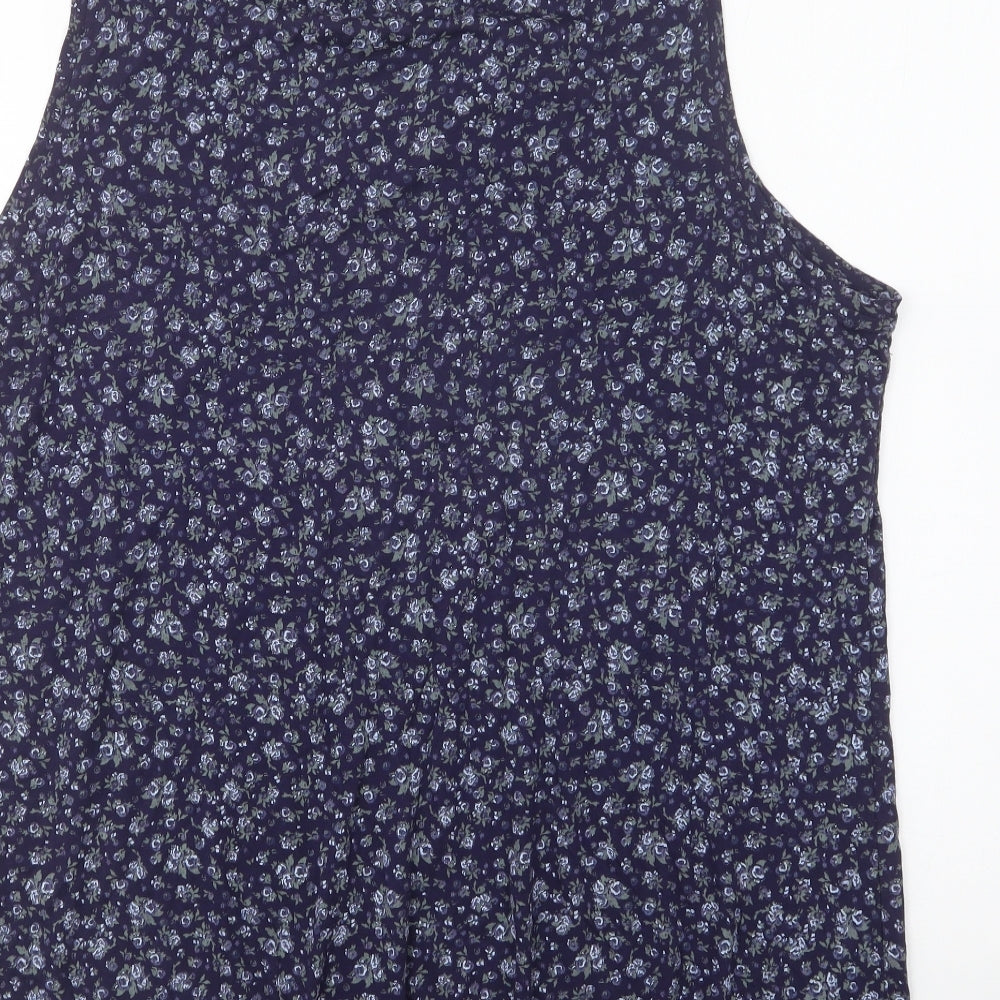 Bonmarché Womens Blue Floral Viscose Basic Blouse Size 16 V-Neck