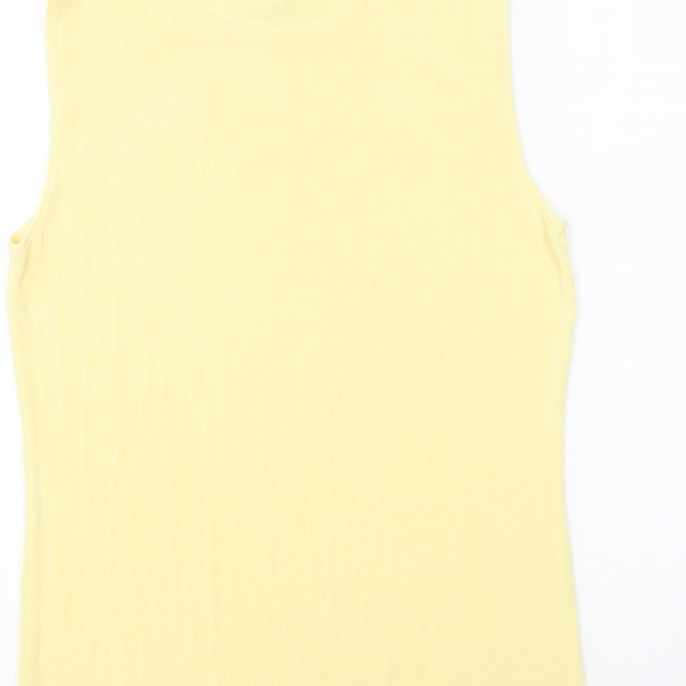 Kim&Co Womens Yellow Acetate Basic Tank Size S Round Neck