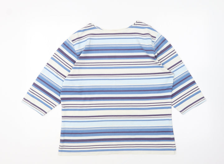 Bonmarché Womens Blue Round Neck Striped Polyester Pullover Jumper Size S