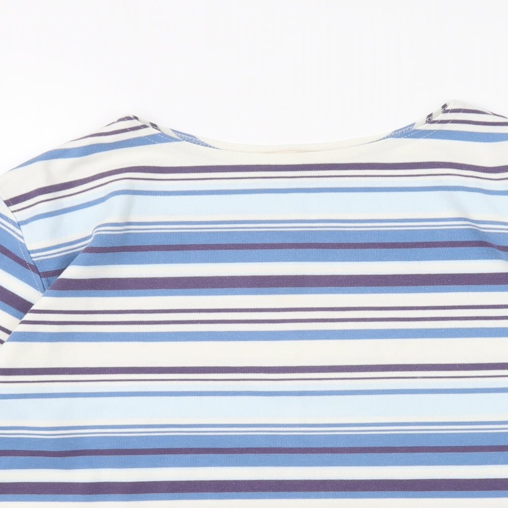 Bonmarché Womens Blue Round Neck Striped Polyester Pullover Jumper Size S