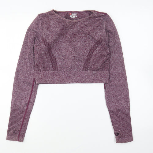 PRETTYLITTLETHING Womens Purple Polyamide Cropped T-Shirt Size L Round Neck Pullover