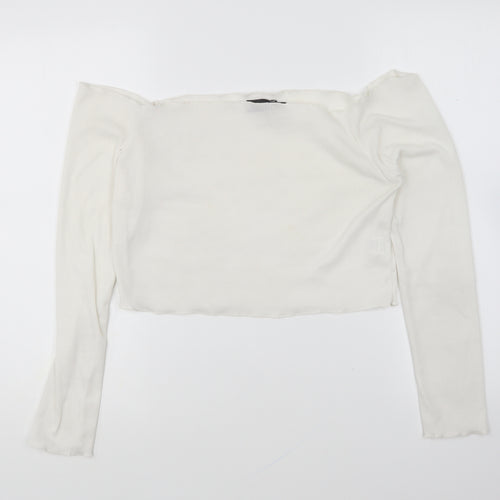 PRETTYLITTLETHING Womens White Polyester Cropped T-Shirt Size 16 Boat Neck