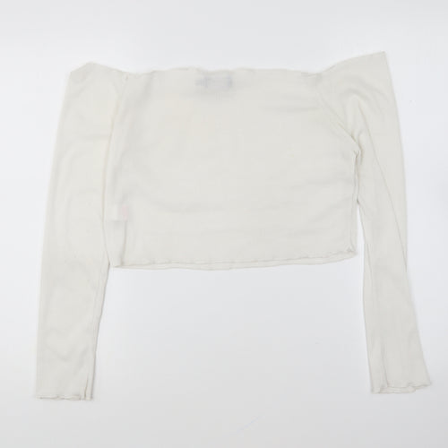 PRETTYLITTLETHING Womens White Polyester Cropped T-Shirt Size 16 Boat Neck
