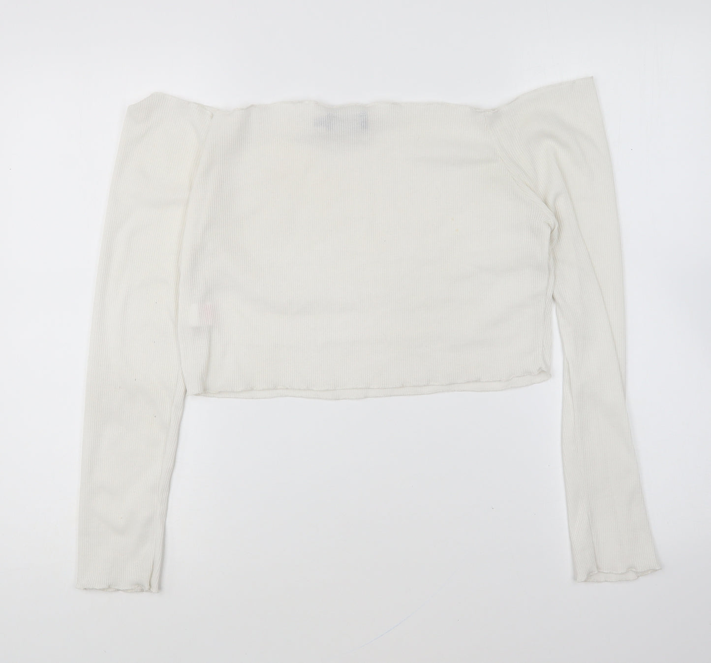 PRETTYLITTLETHING Womens White Polyester Cropped T-Shirt Size 16 Boat Neck