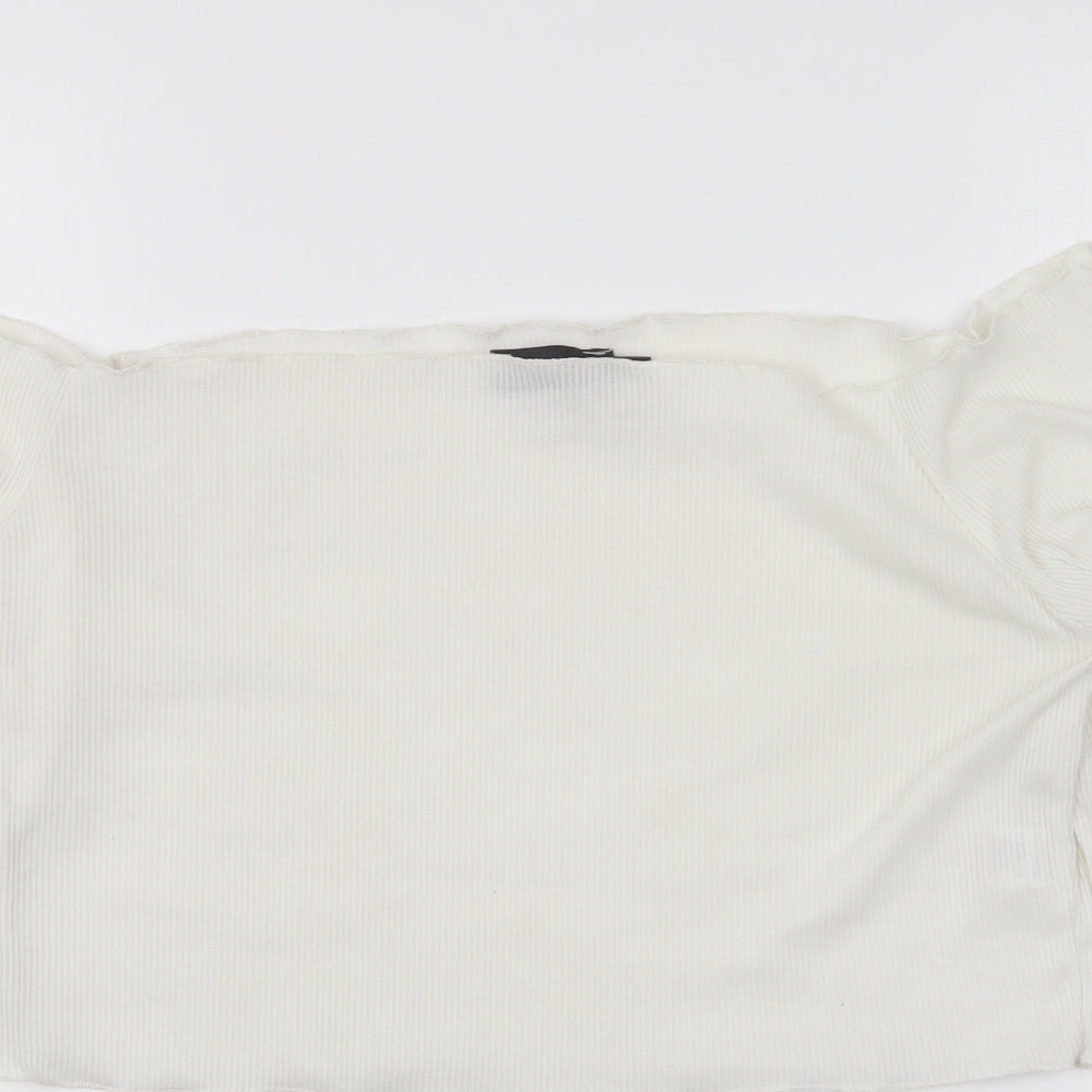 PRETTYLITTLETHING Womens White Polyester Cropped T-Shirt Size 16 Boat Neck