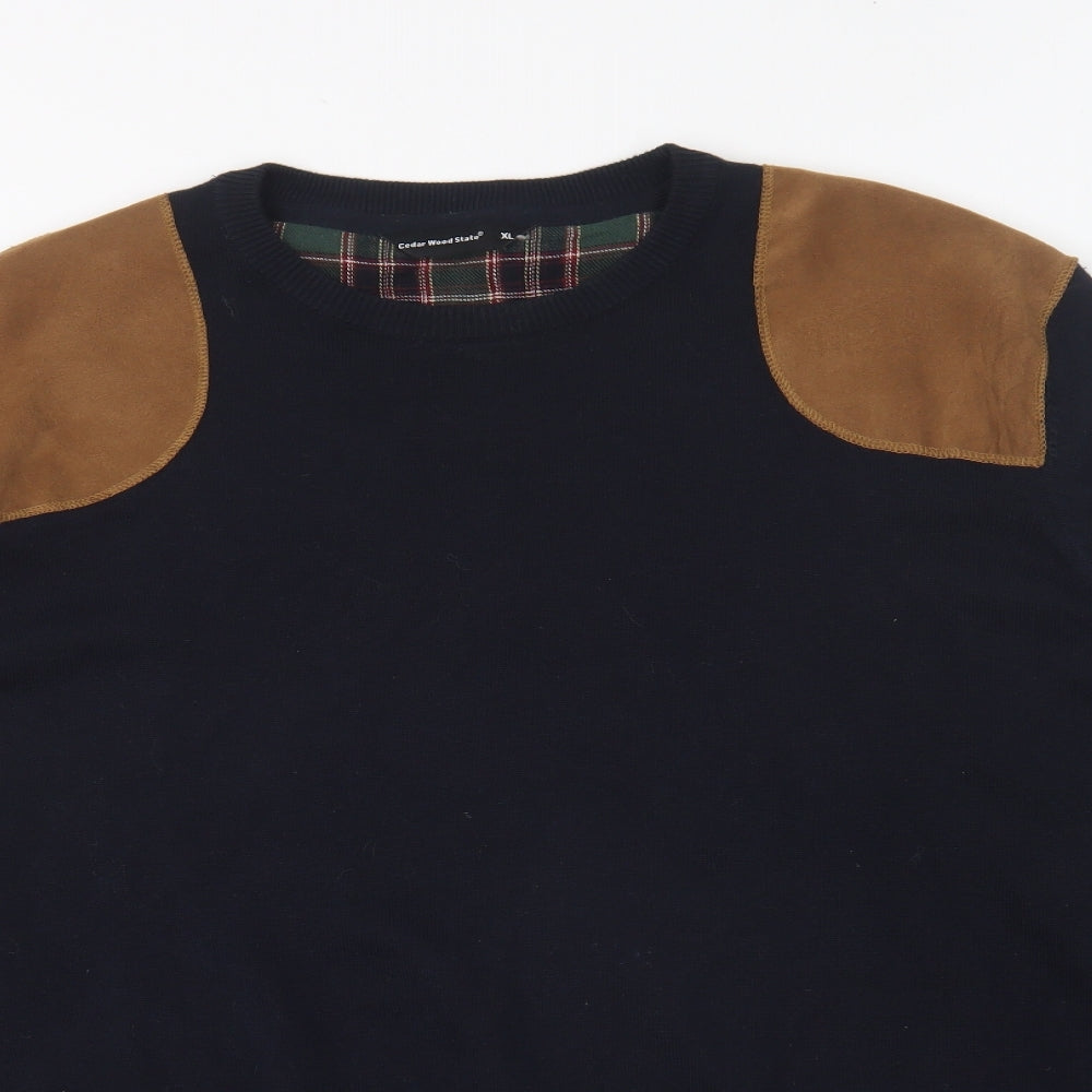Cedar Wood State Mens Blue Round Neck Cotton Pullover Jumper Size XL