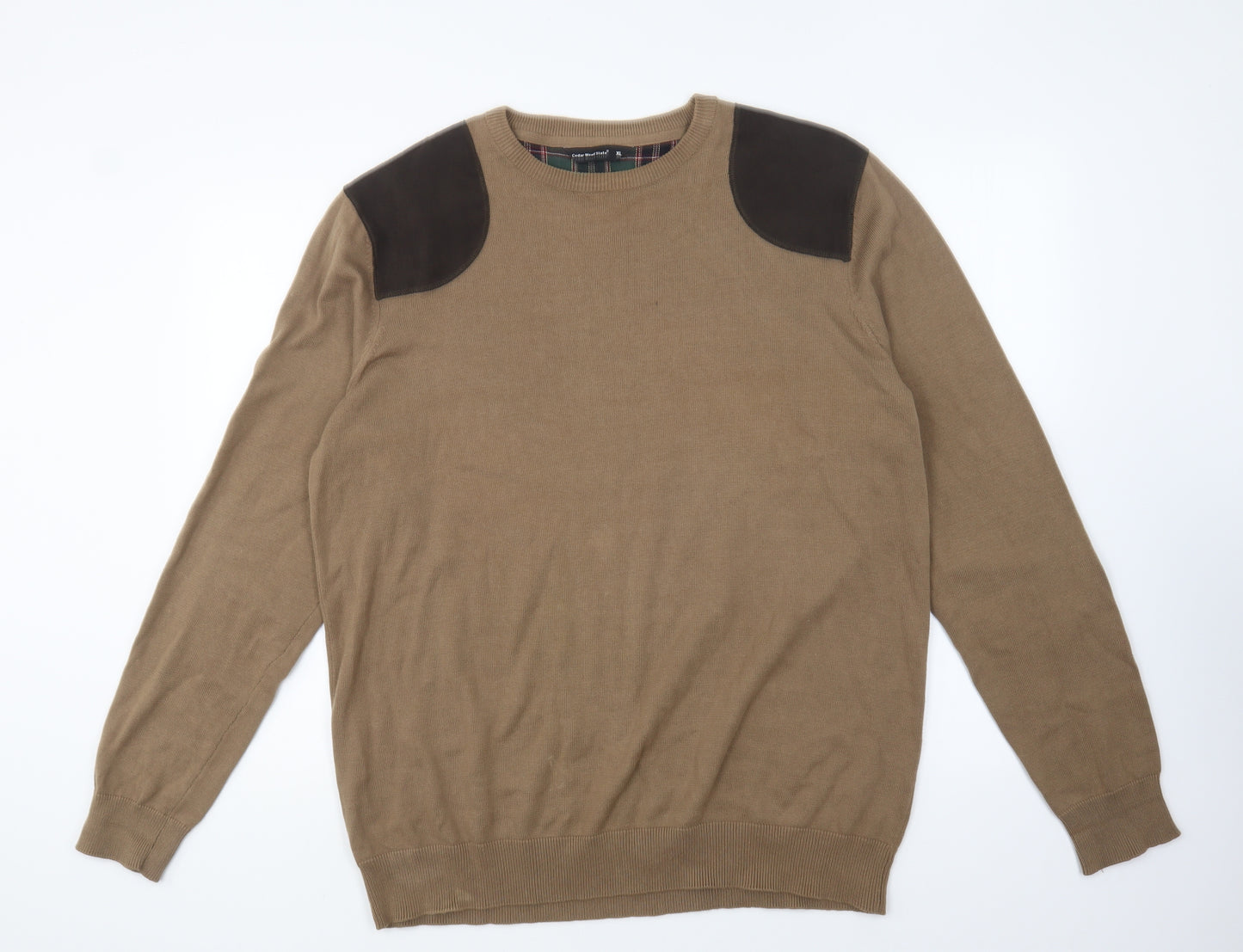 Cedar Wood State Mens Brown Round Neck Cotton Pullover Jumper Size XL