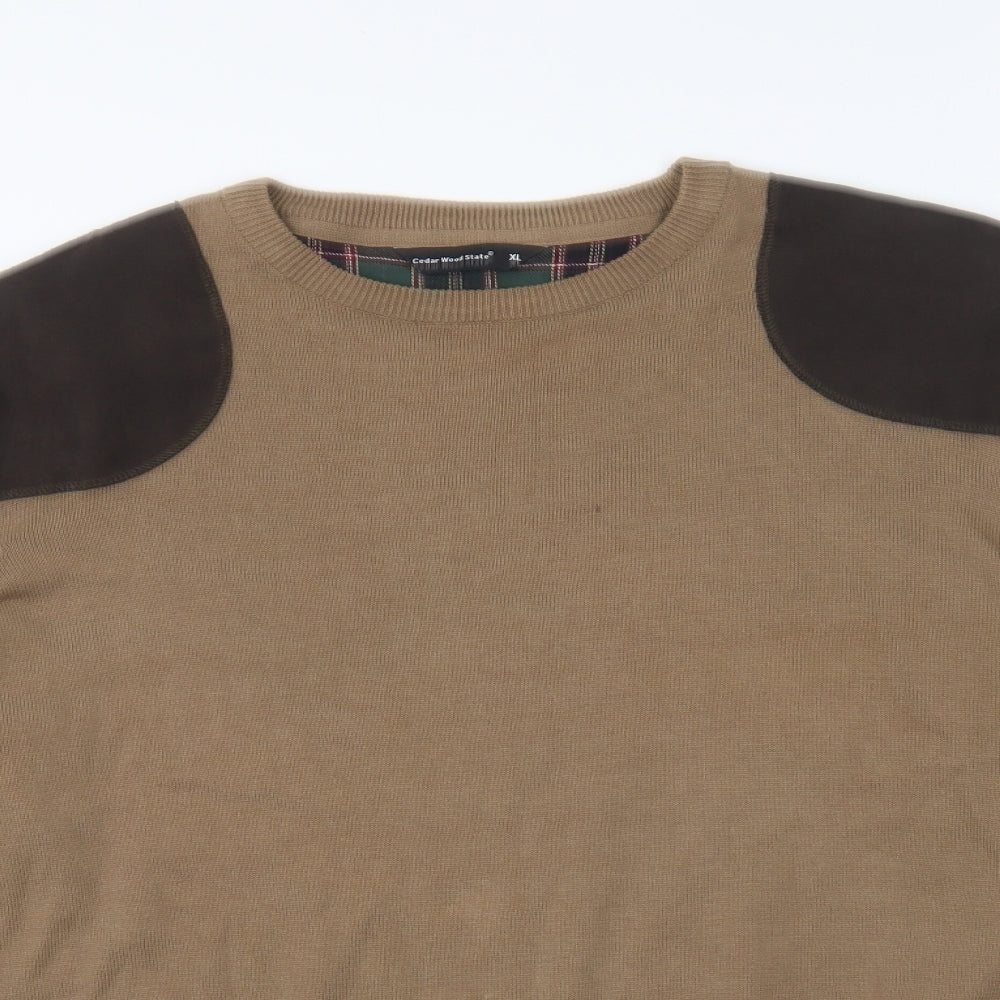Cedar Wood State Mens Brown Round Neck Cotton Pullover Jumper Size XL