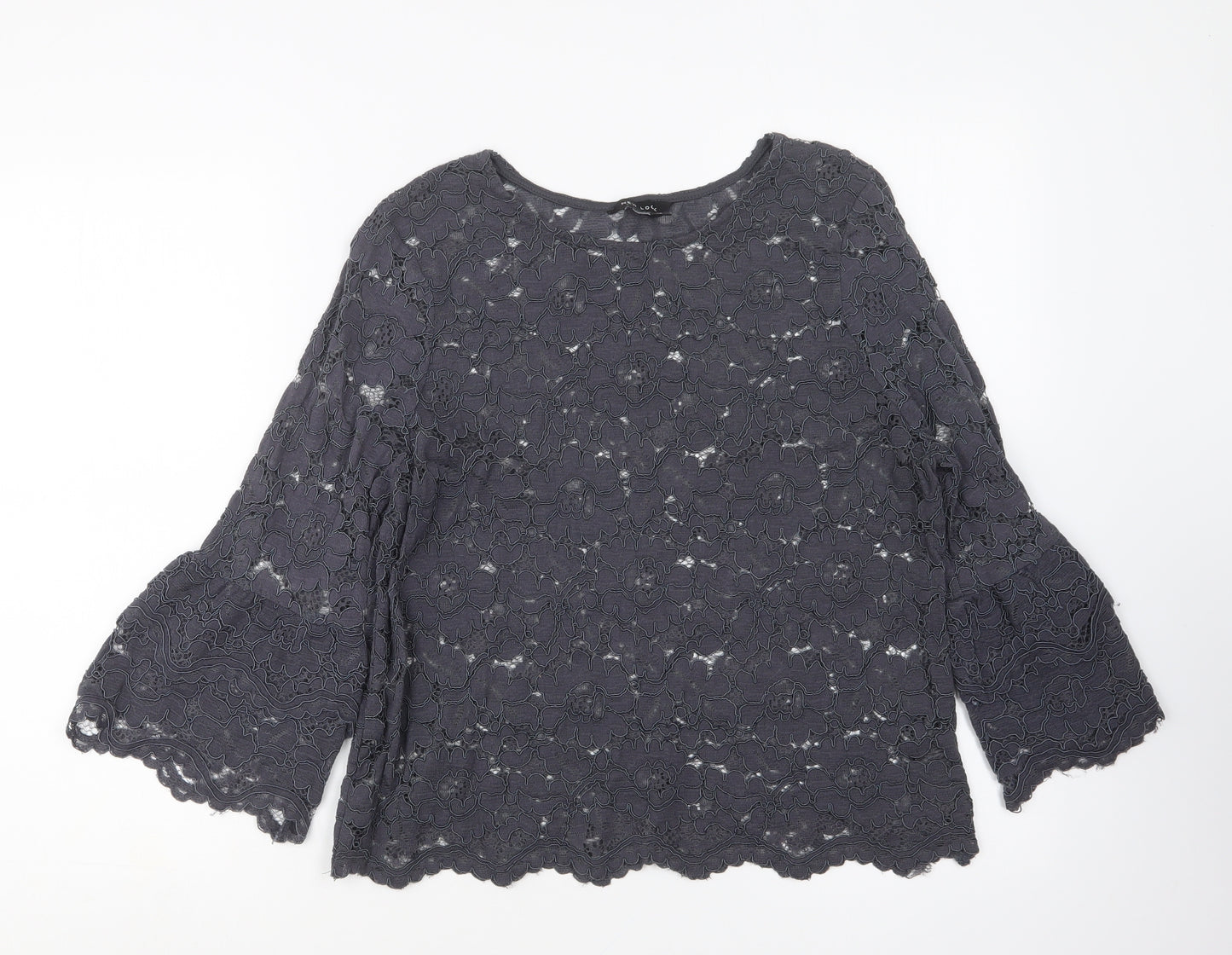 New Look Womens Blue Floral Nylon Basic Blouse Size 16 Round Neck