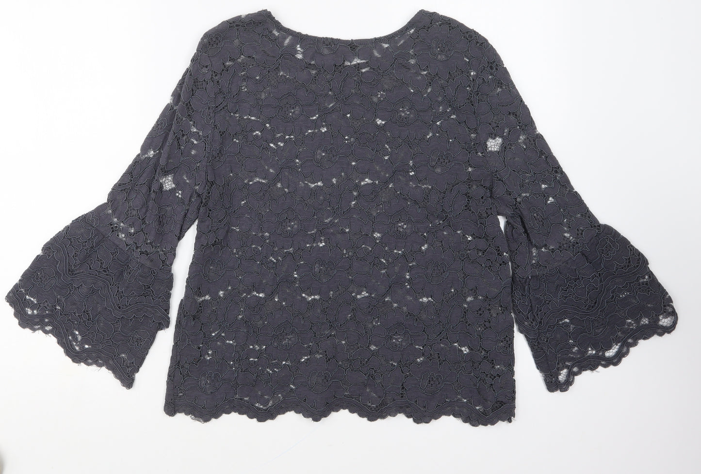 New Look Womens Blue Floral Nylon Basic Blouse Size 16 Round Neck