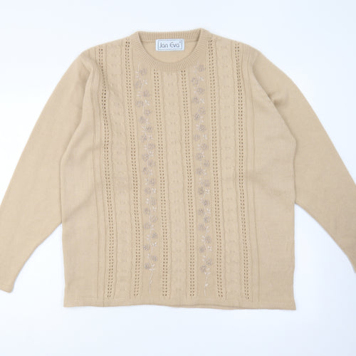 Jan Eva Womens Brown Round Neck Acrylic Pullover Jumper Size L