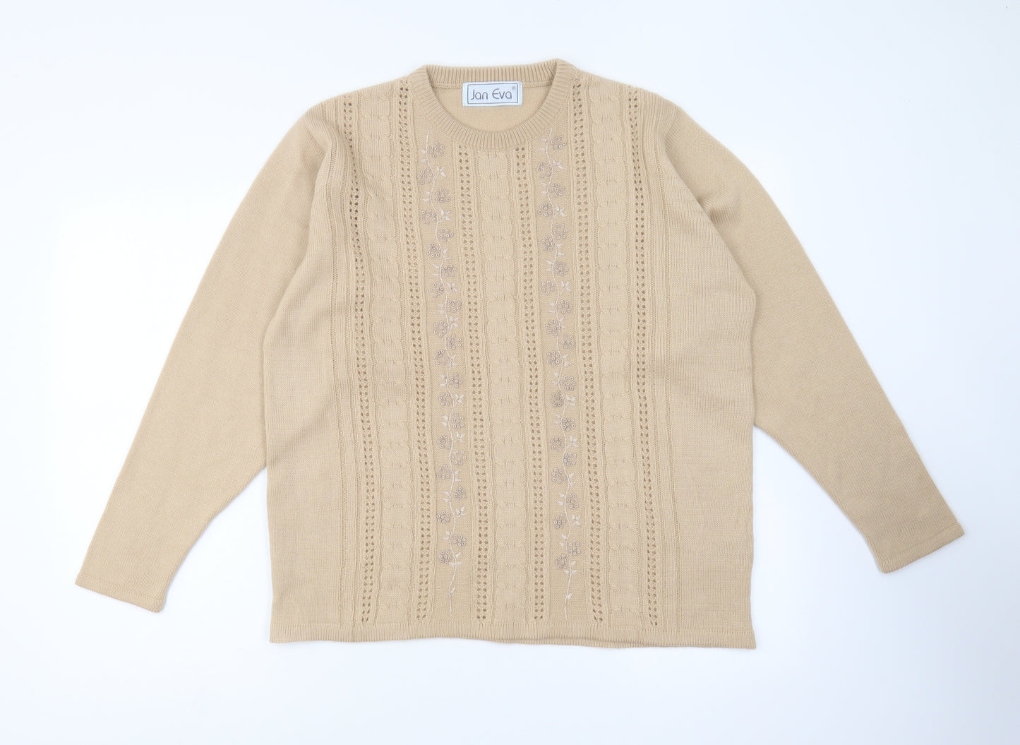 Jan Eva Womens Brown Round Neck Acrylic Pullover Jumper Size L