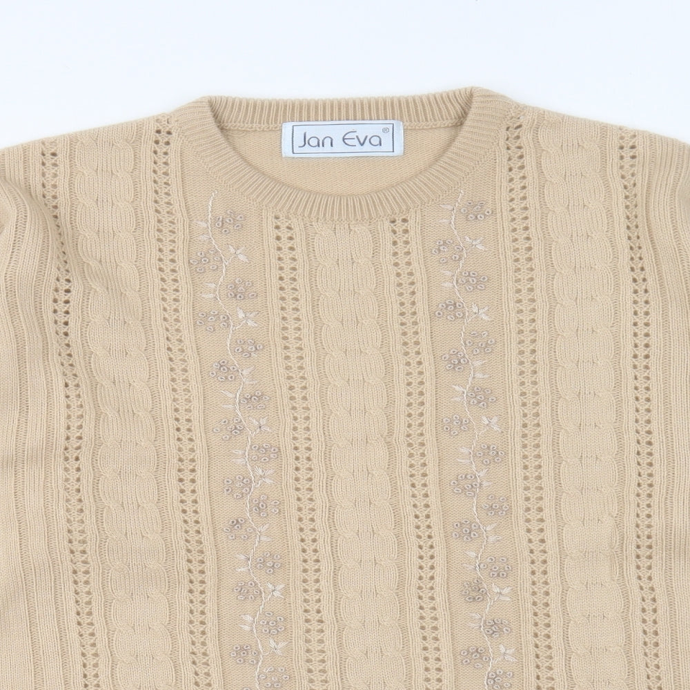 Jan Eva Womens Brown Round Neck Acrylic Pullover Jumper Size L