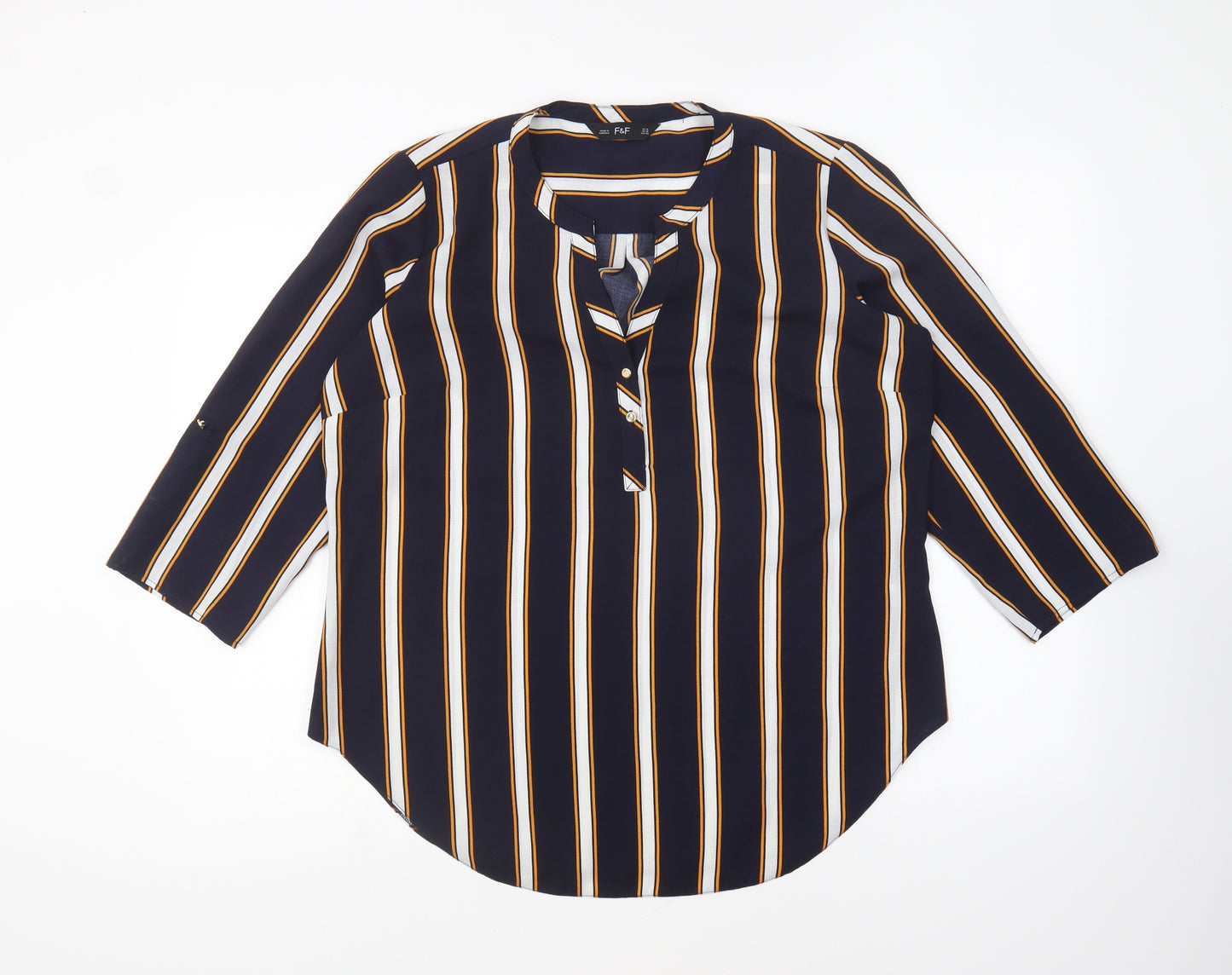 F&F Womens Blue Striped Polyester Basic Blouse Size 14 V-Neck