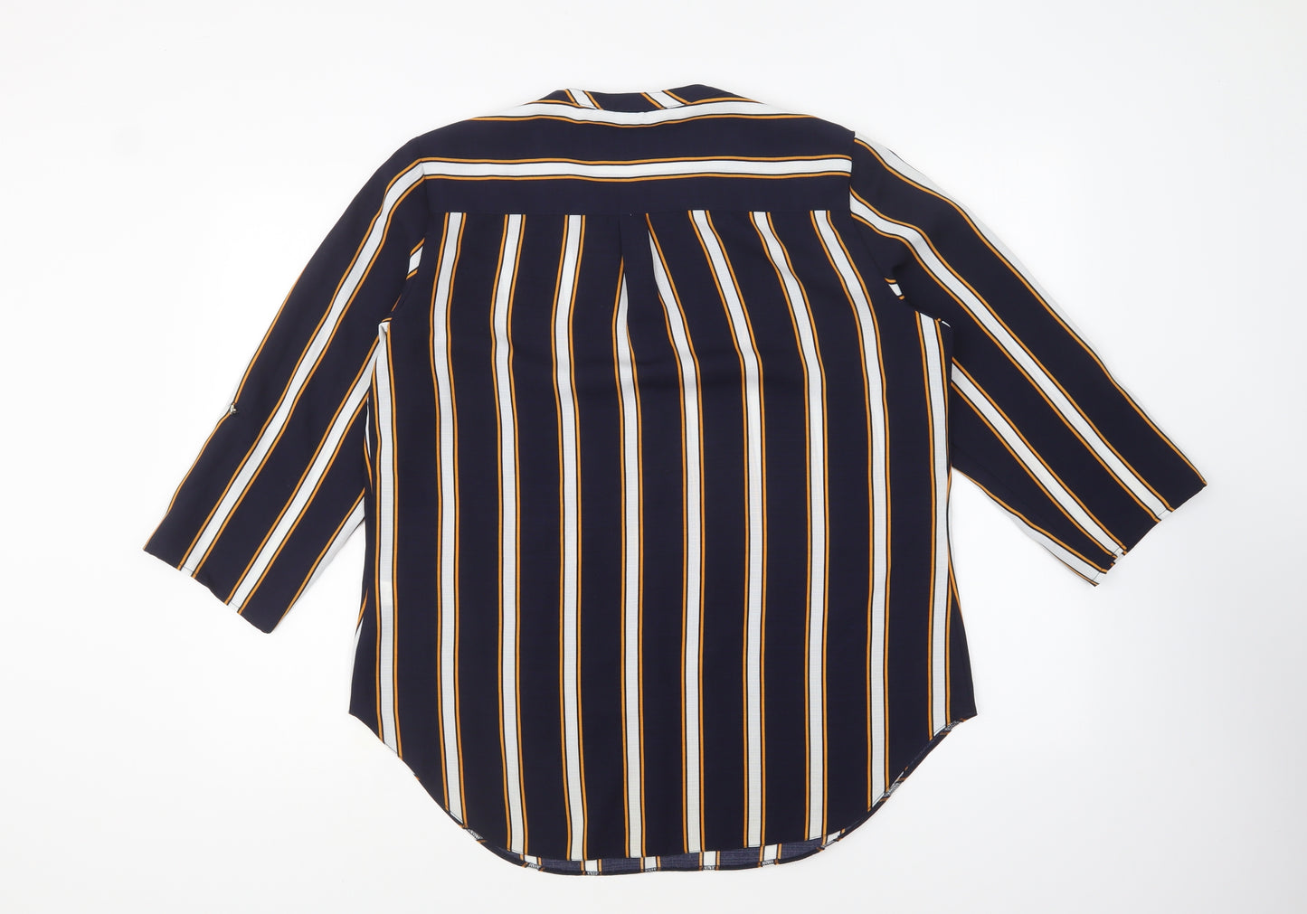 F&F Womens Blue Striped Polyester Basic Blouse Size 14 V-Neck