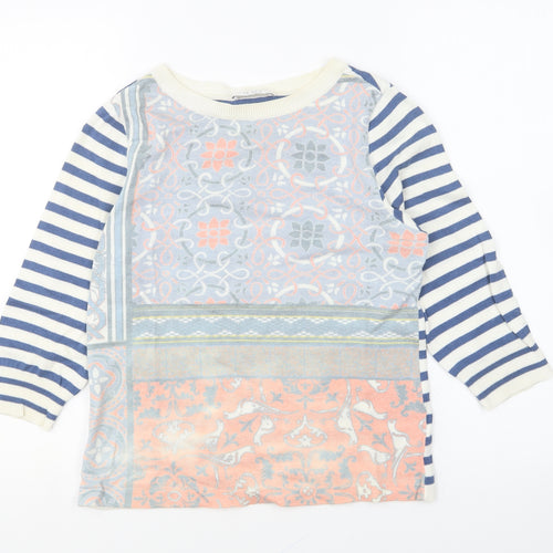 Oui Womens Multicoloured Round Neck Striped Cotton Pullover Jumper Size 10