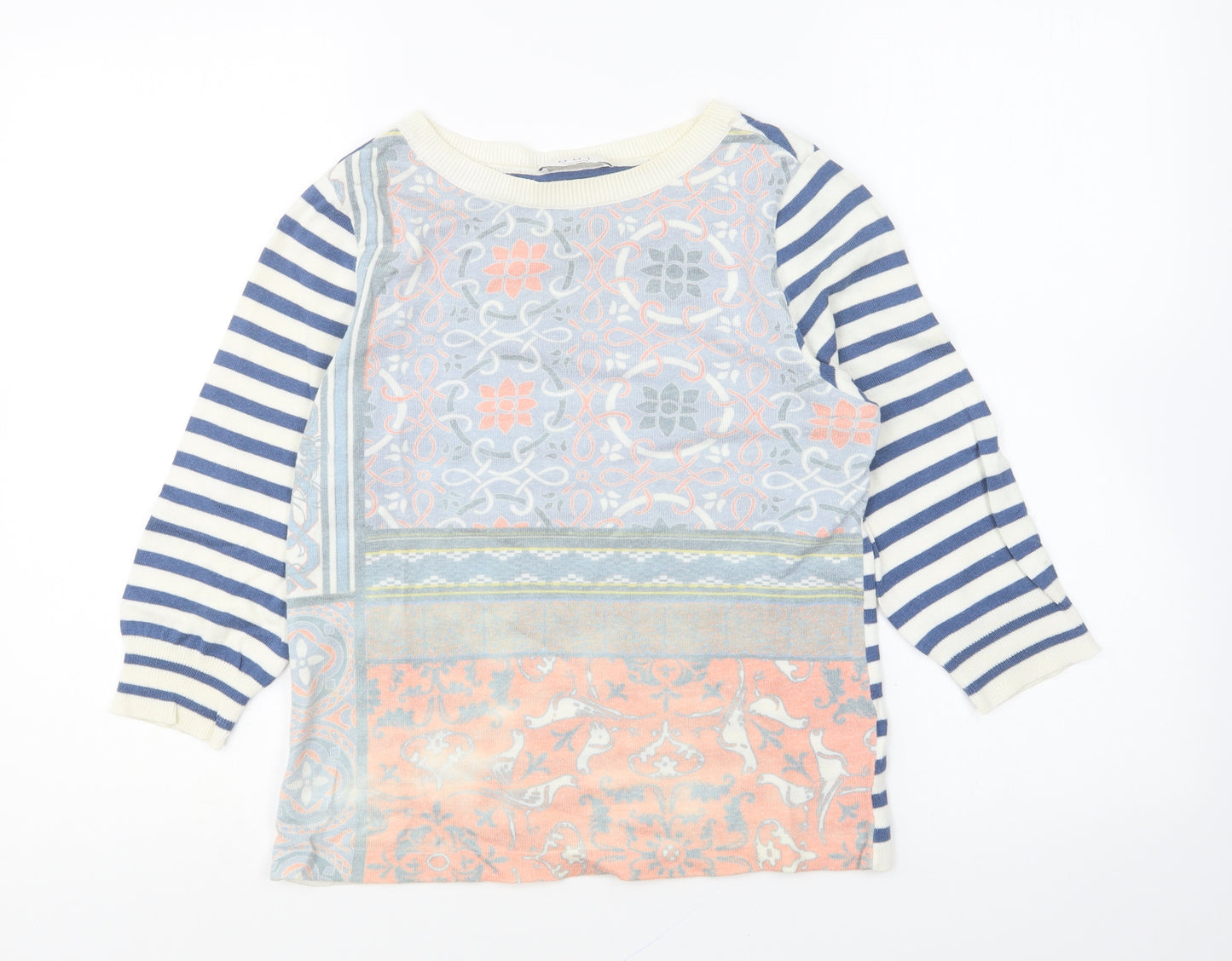 Oui Womens Multicoloured Round Neck Striped Cotton Pullover Jumper Size 10