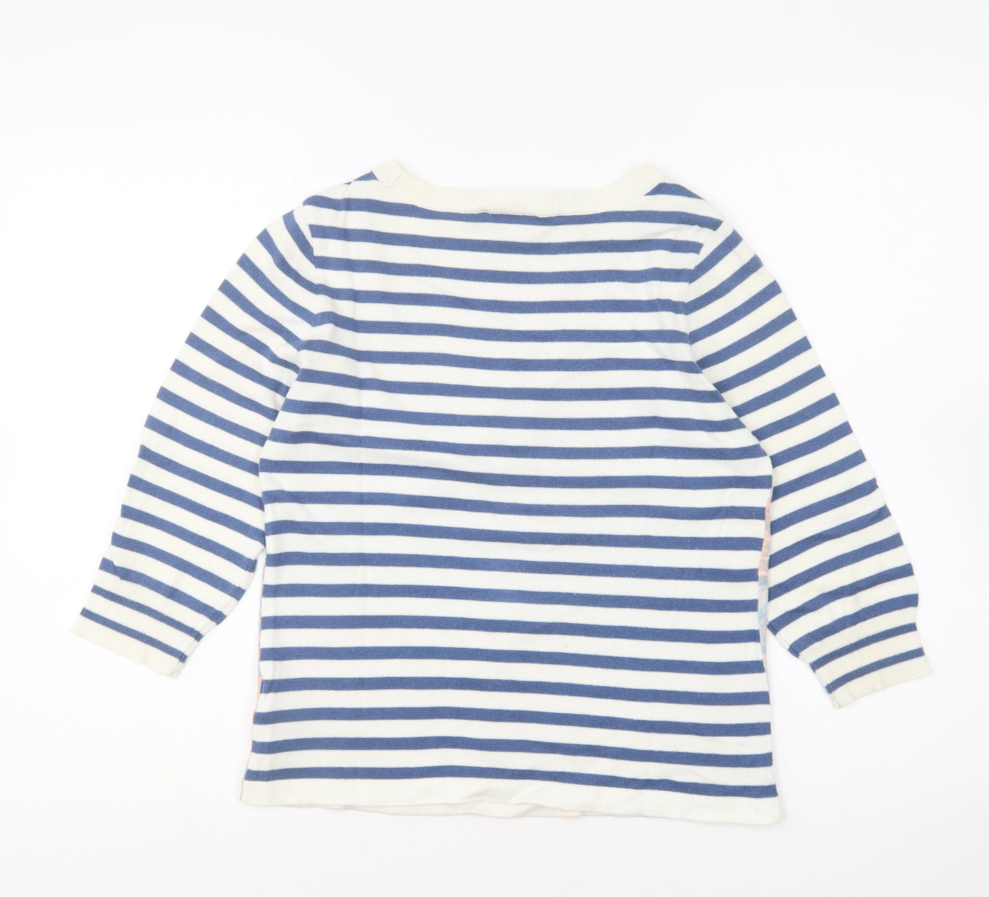 Oui Womens Multicoloured Round Neck Striped Cotton Pullover Jumper Size 10