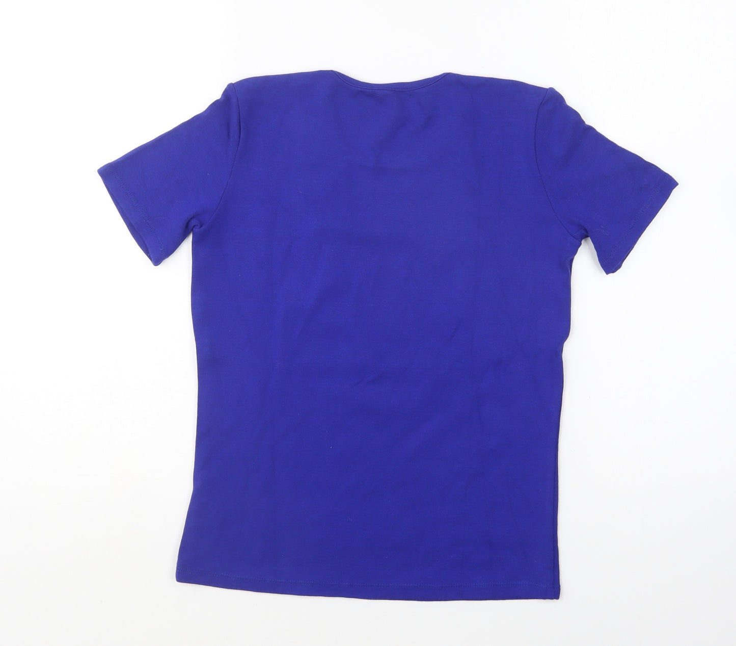 Marks and Spencer Womens Blue Viscose Basic T-Shirt Size 8 Round Neck