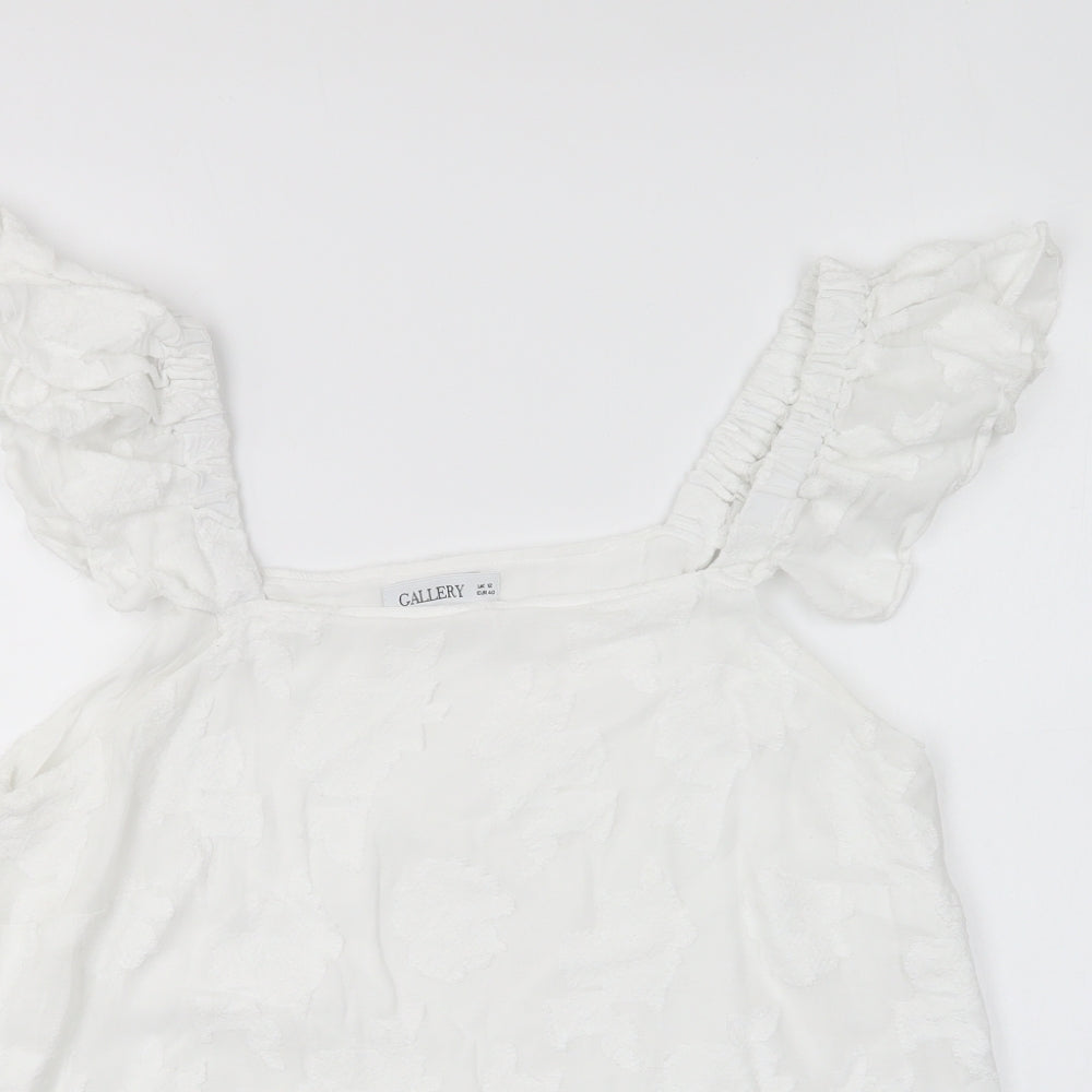 Gallery Womens White Viscose Basic Blouse Size 12 Square Neck