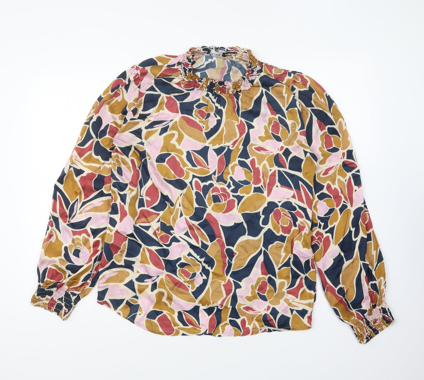 French Paris Womens Multicoloured Floral Viscose Basic Blouse Size M High Neck
