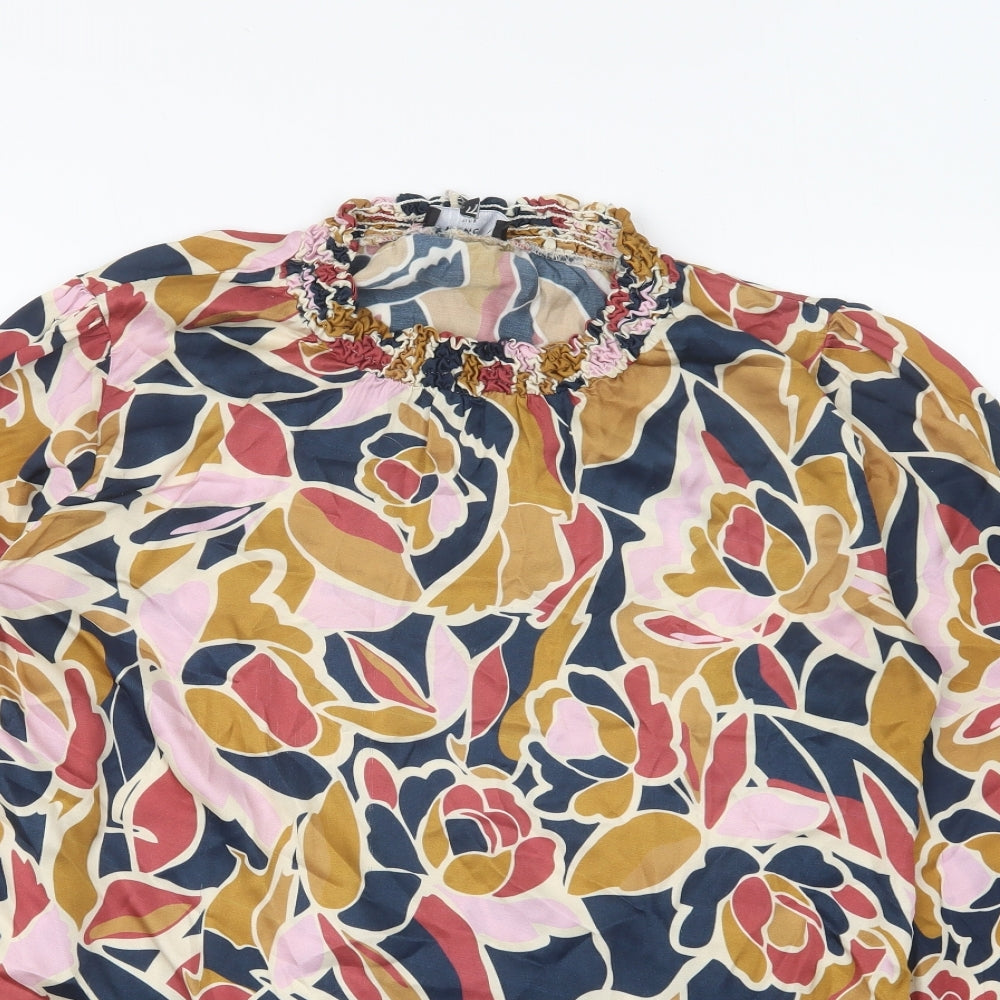 French Paris Womens Multicoloured Floral Viscose Basic Blouse Size M High Neck
