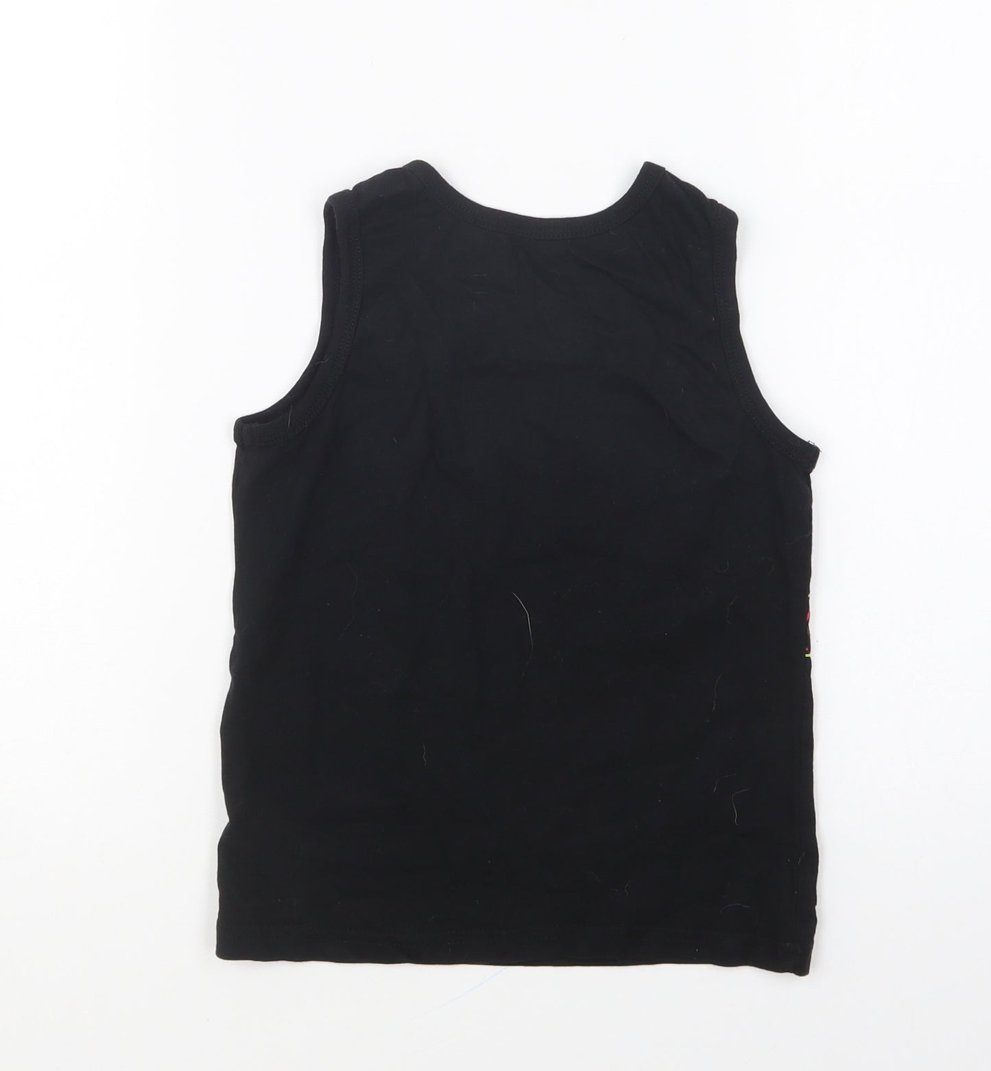 Primark Boys Black Cotton Basic Tank Size 6-7 Years Round Neck Pullover - Dinosaur