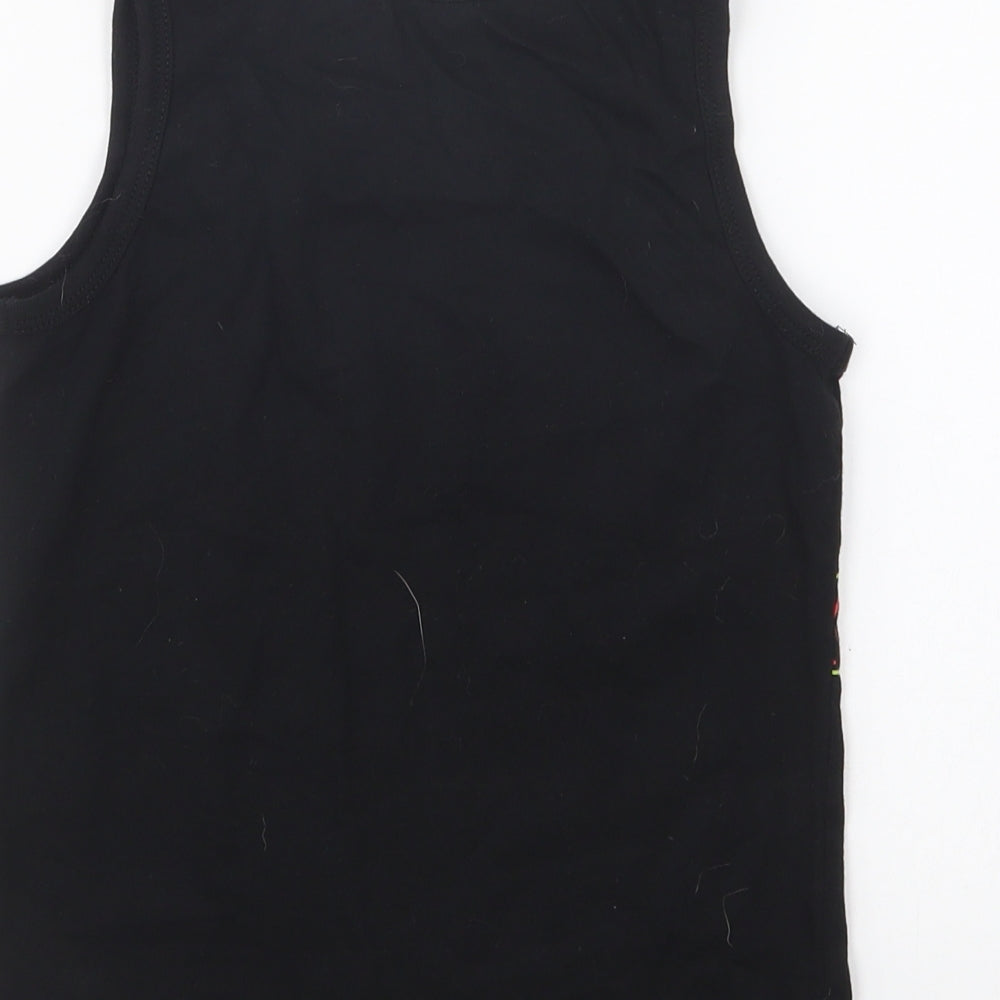 Primark Boys Black Cotton Basic Tank Size 6-7 Years Round Neck Pullover - Dinosaur