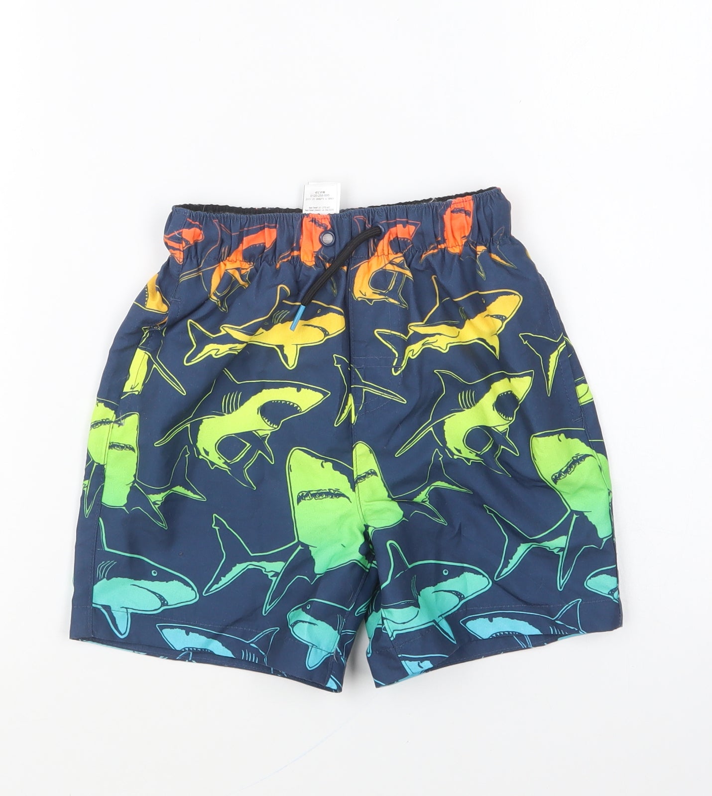NEXT Boys Blue Geometric Polyester Sweat Shorts Size 6 Years Regular Drawstring - Shark Swim Shorts