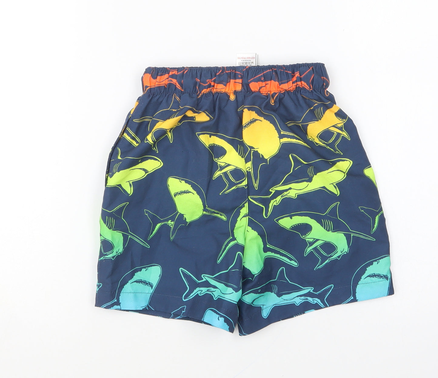 NEXT Boys Blue Geometric Polyester Sweat Shorts Size 6 Years Regular Drawstring - Shark Swim Shorts