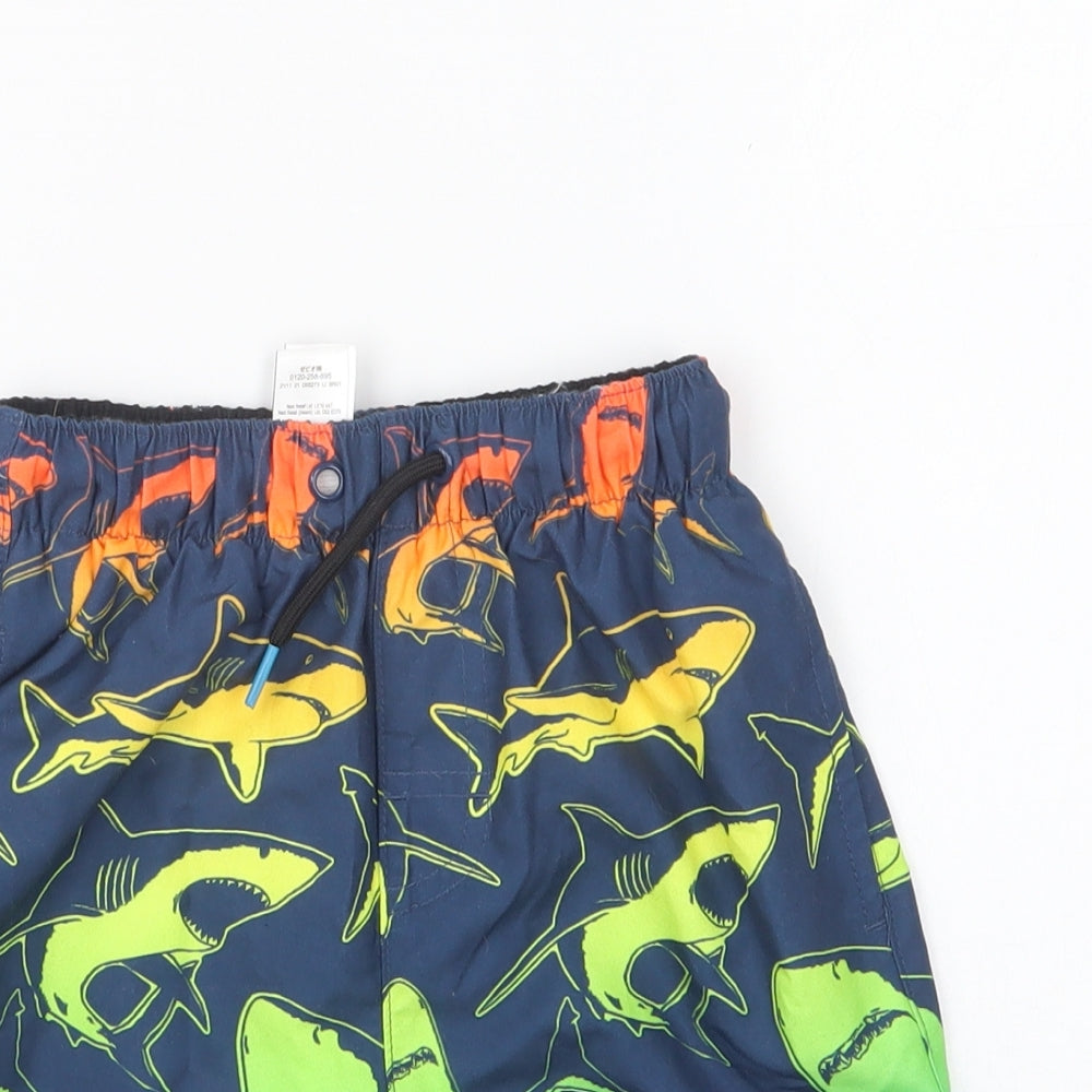 NEXT Boys Blue Geometric Polyester Sweat Shorts Size 6 Years Regular Drawstring - Shark Swim Shorts